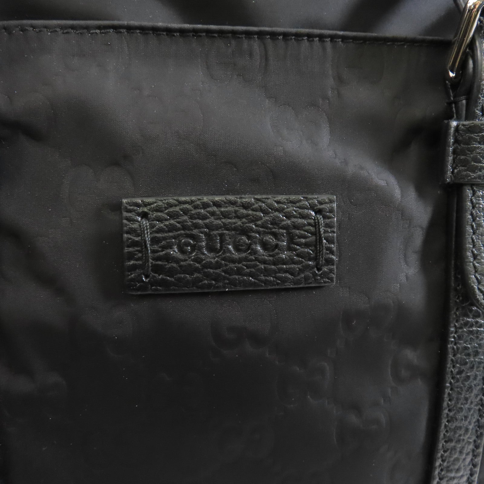 GUCCI 尼龍/皮革GG Guccissima銀扣手挽肩背兩用袋黑色