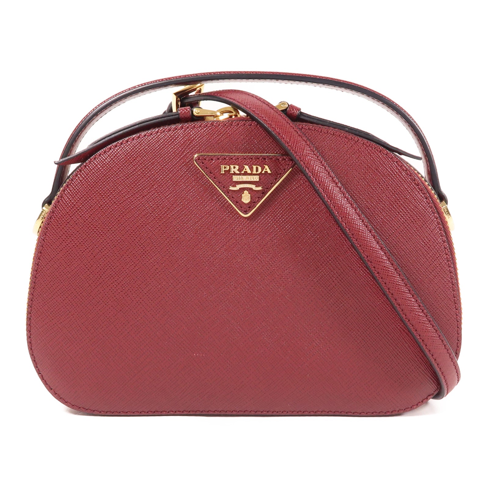 PRADA Saffiano皮革Odette金扣手挽肩背兩用袋