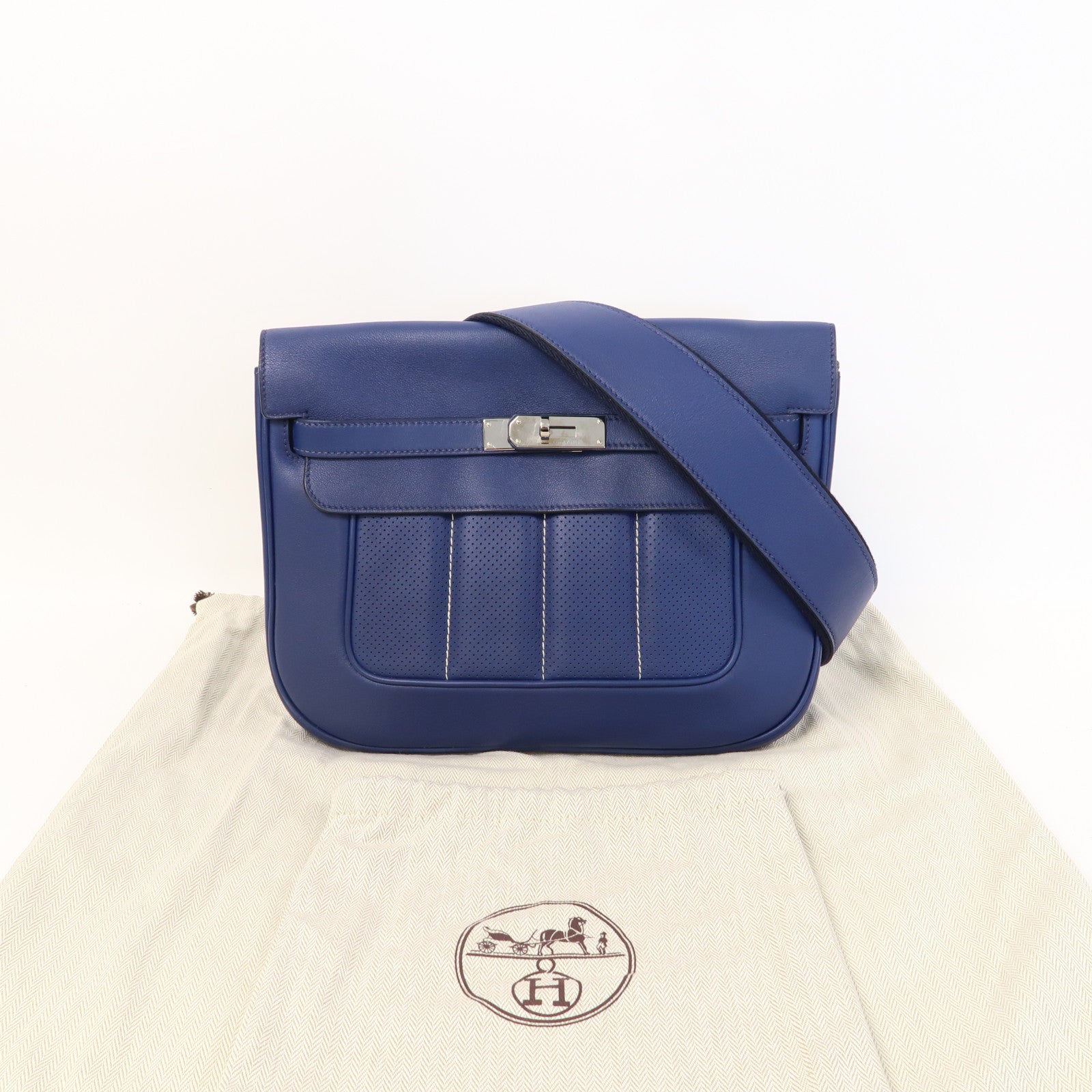 HERMES Swift皮革Berline 28銀扣肩背袋藍寶石塞