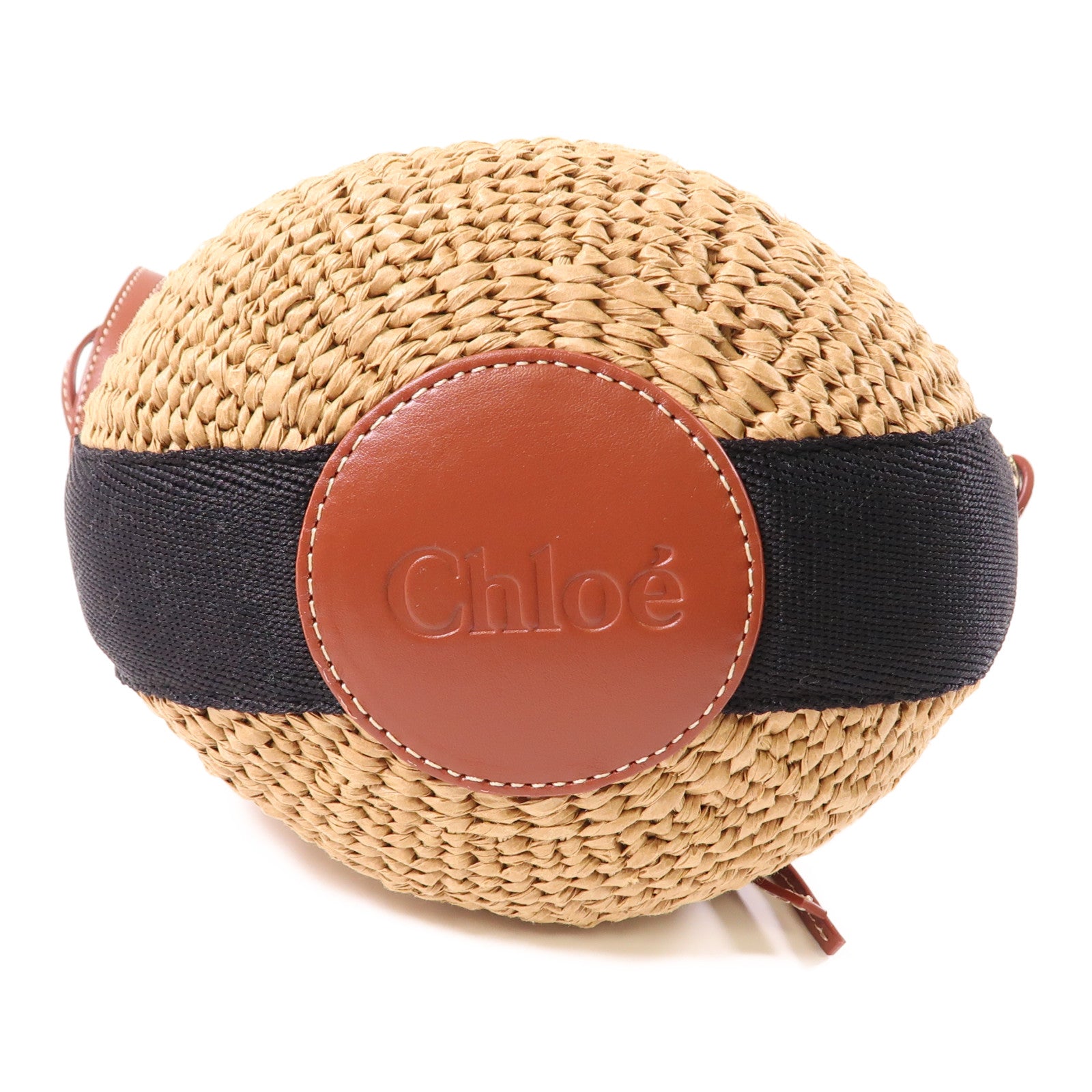 Chloe Raffia/皮革Woody Small金扣手挽肩背兩用袋