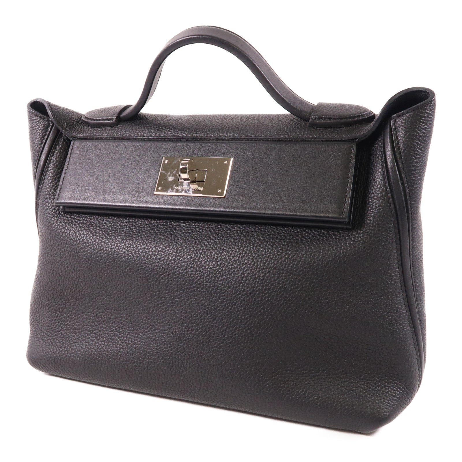 HERMES Togo皮革24/24 29cm銀扣手挽肩背兩用袋Noir