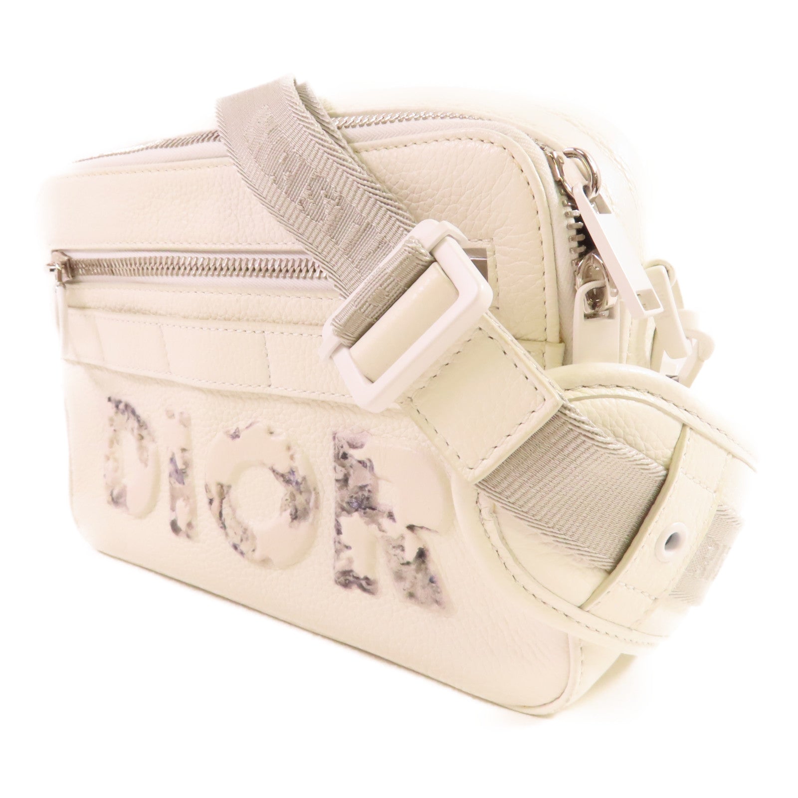 Dior 牛皮皮革Dior x Daniel Arsham Crossbody Bag銀扣肩背袋白色