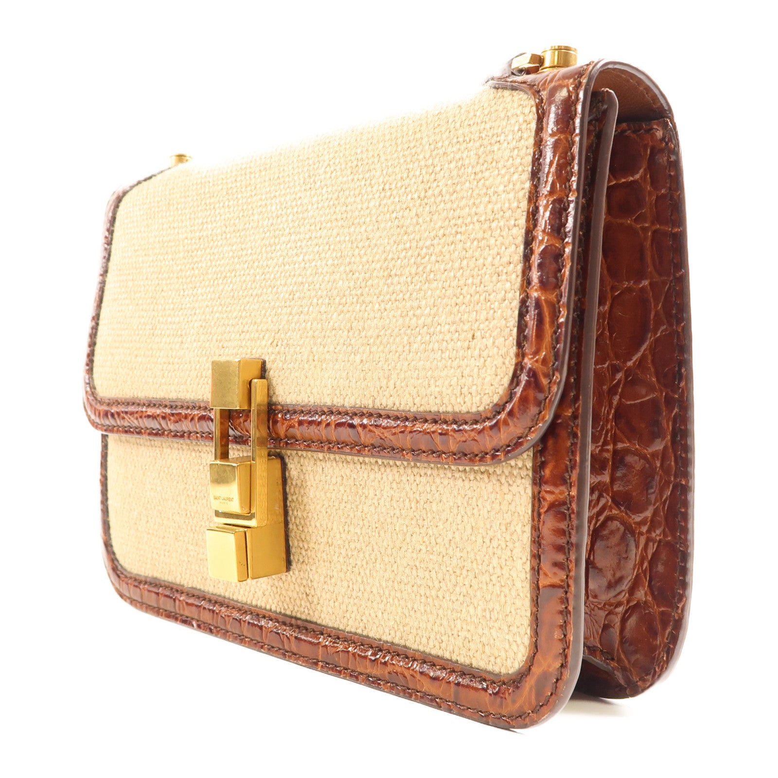 SAINT LAURENT 帆布Lecarre金扣肩背袋