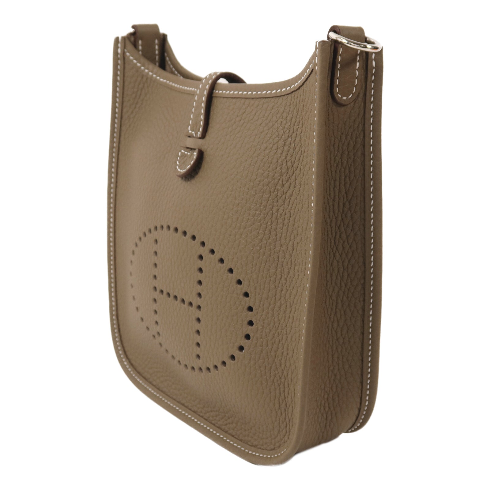 HERMES Clemence皮革Evelyne TPM銀扣肩背袋Etoupe