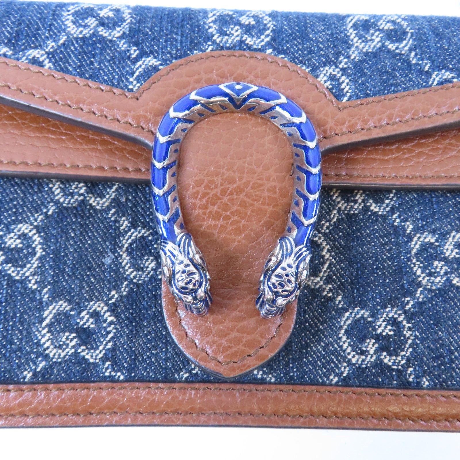 GUCCI 牛仔布GG Supreme Dionysus銀扣鏈帶肩背袋藍色