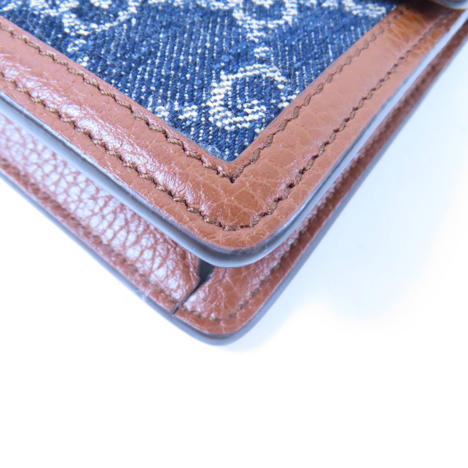 GUCCI 牛仔布GG Supreme Dionysus銀扣鏈帶肩背袋藍色