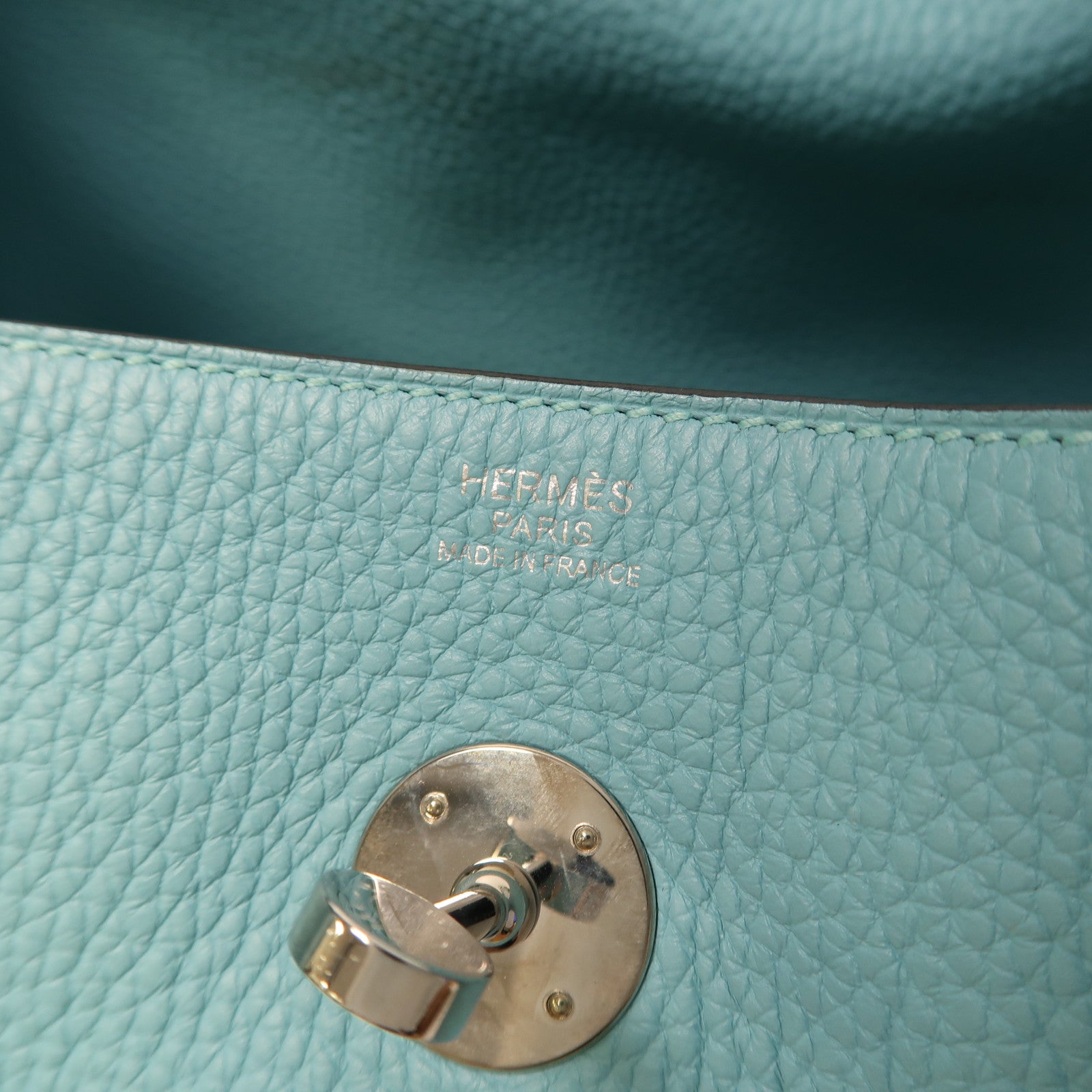 HERMES Clemence皮革Lindy 30銀扣手挽肩背兩用袋藍色