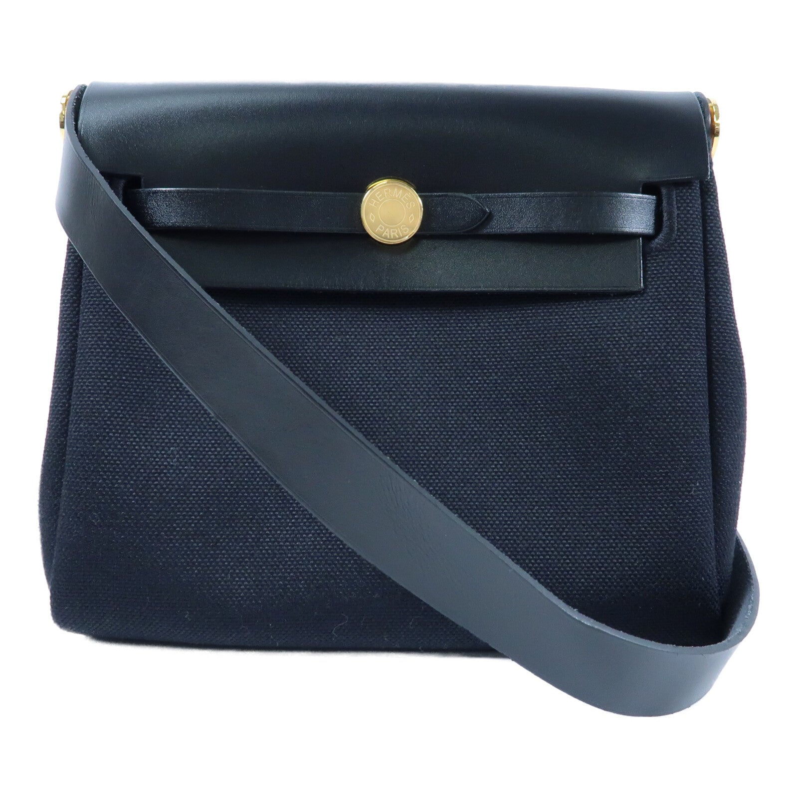 HERMES 帆布Mini Herbag金扣肩背袋Noir