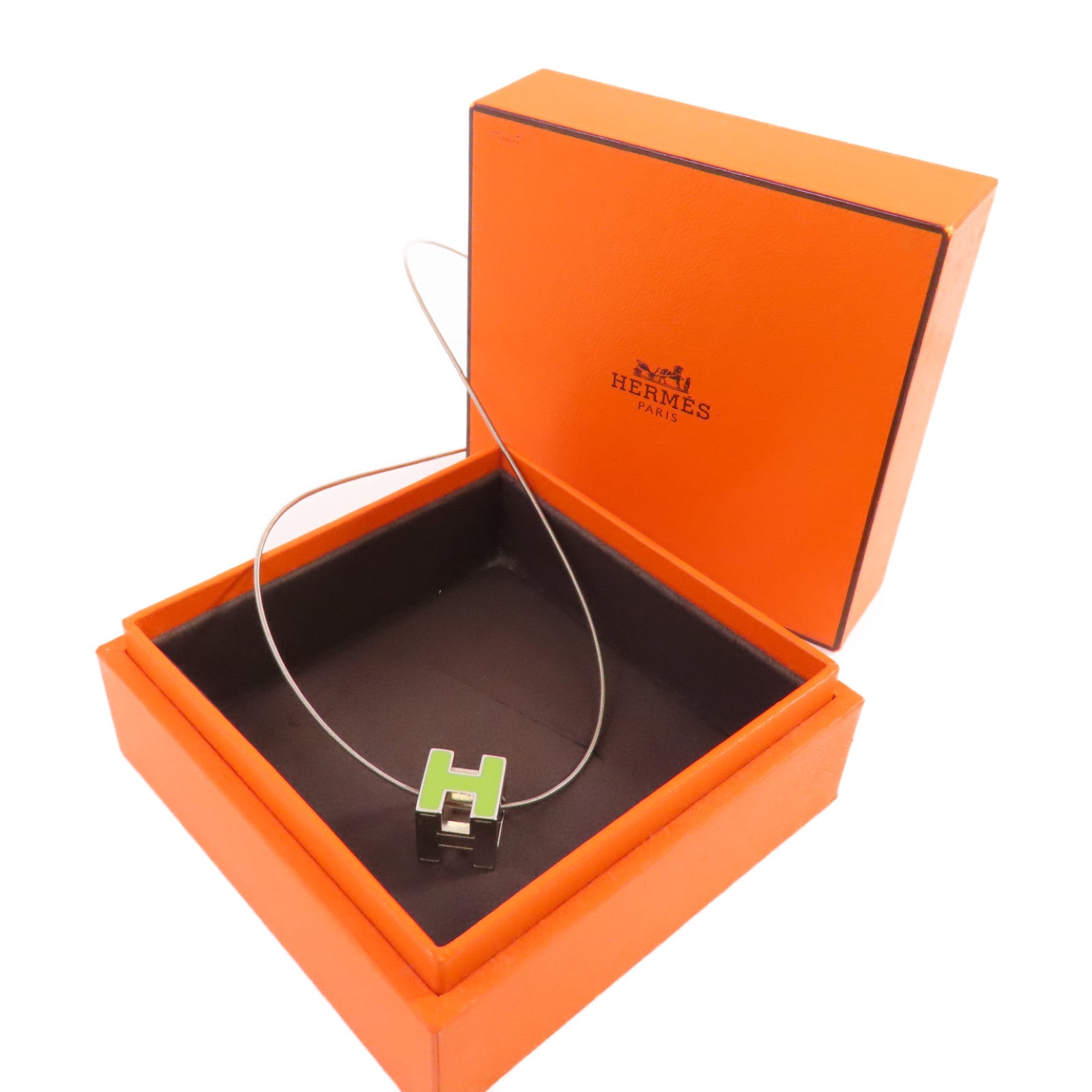 HERMES 金屬Cube d'H (H Cube) Necklace項鏈綠色