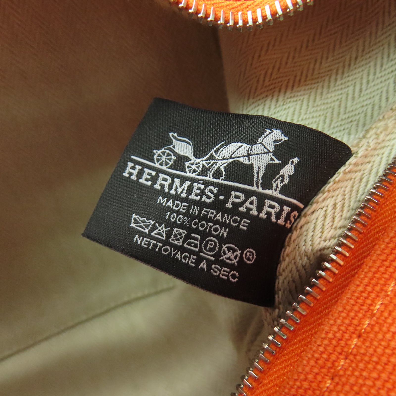 HERMES 【激減優惠】帆布Bride A Brac銀扣手挽袋橙色