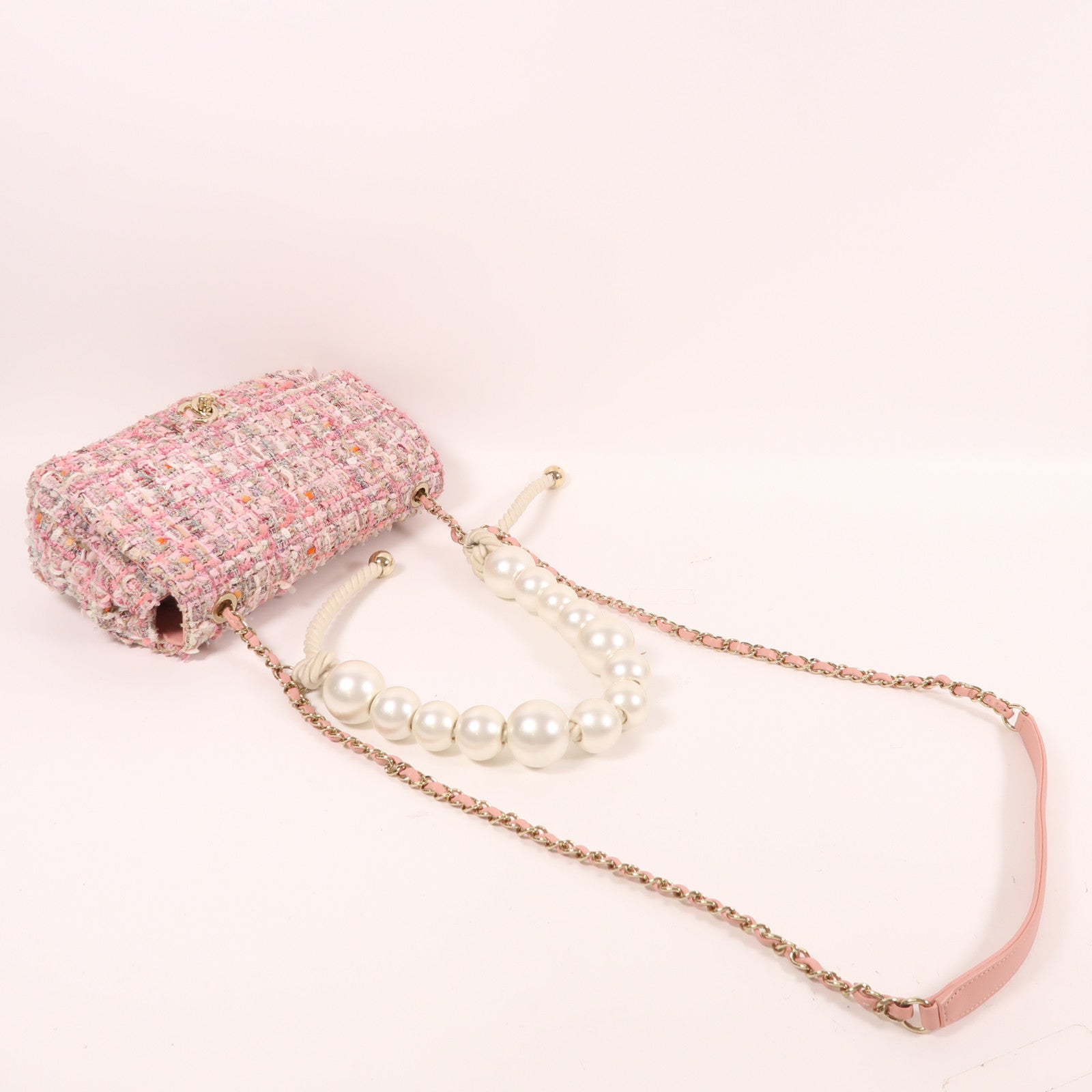 CHANEL Tweed Pearl Shoulder Bag金扣手挽肩背兩用袋