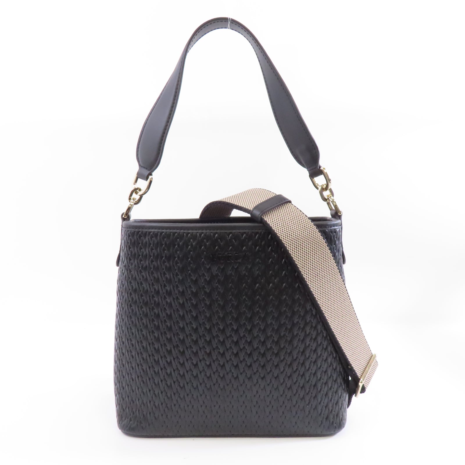 Furla 牛皮皮革2way Shoulder Bag金扣手挽肩背兩用袋黑色