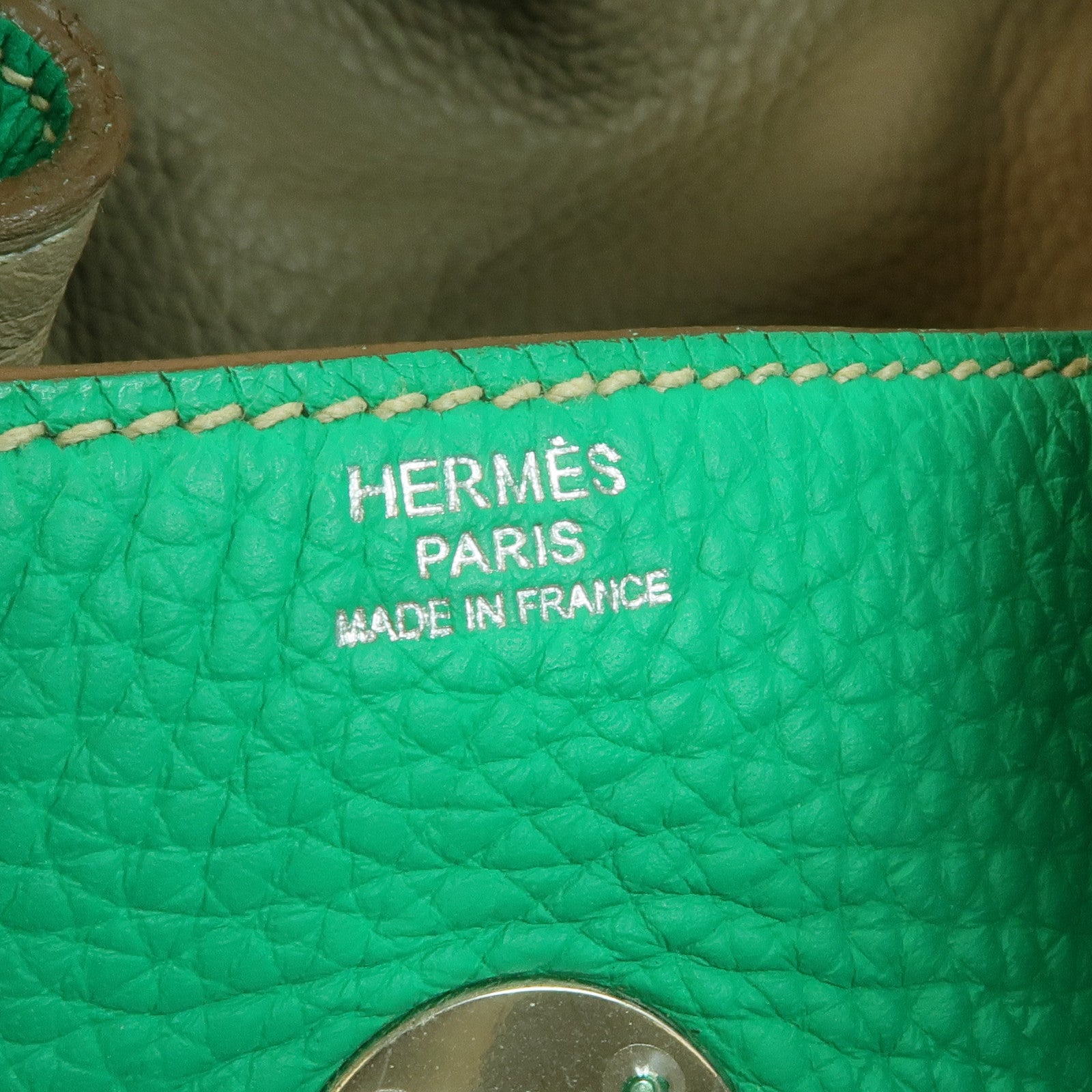 HERMES Clemence皮革Lindy 34銀扣手挽肩背兩用袋Menthe/Gris Tourterelle