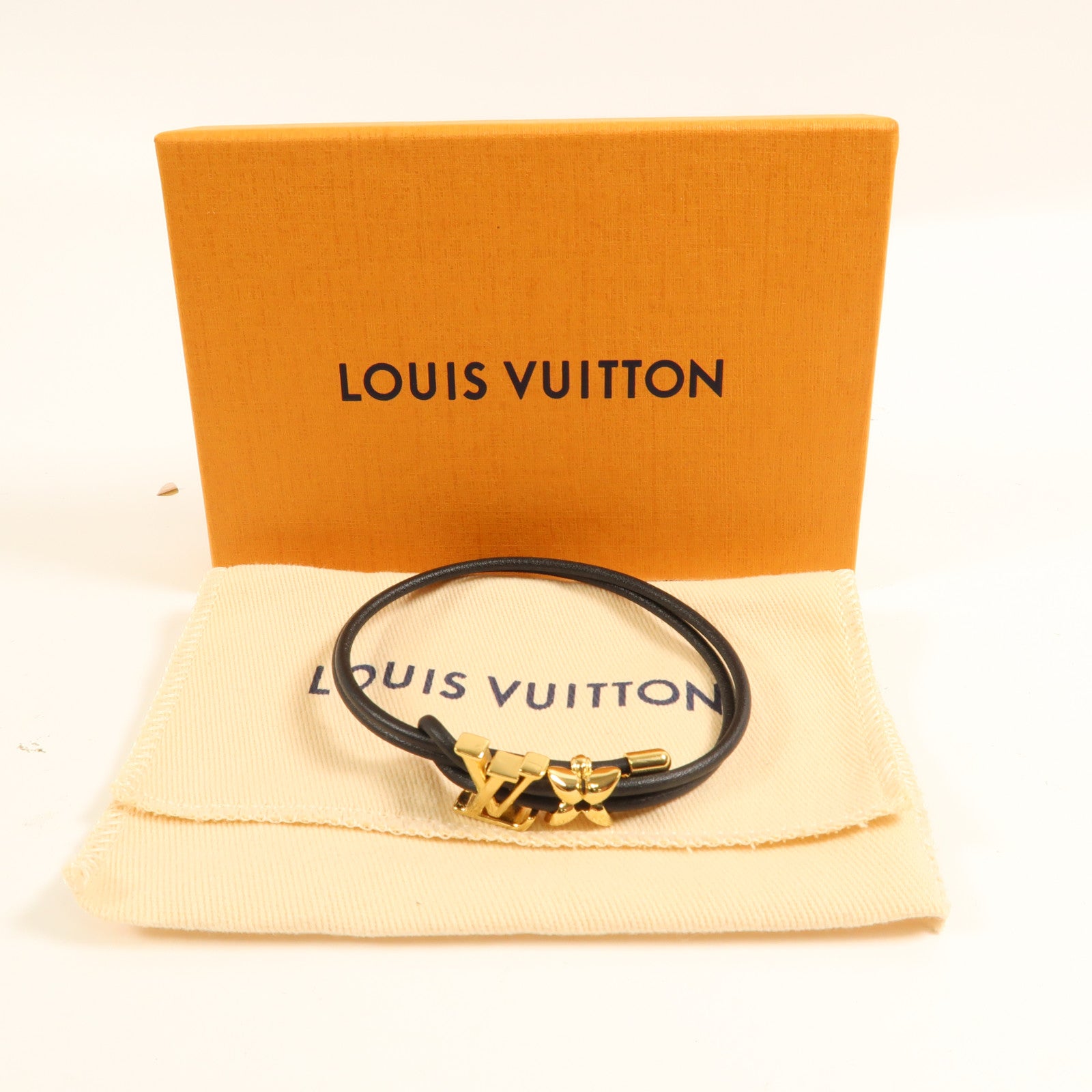 LOUIS VUITTON 牛皮皮革Iconic Flower金扣手鐲黑色
