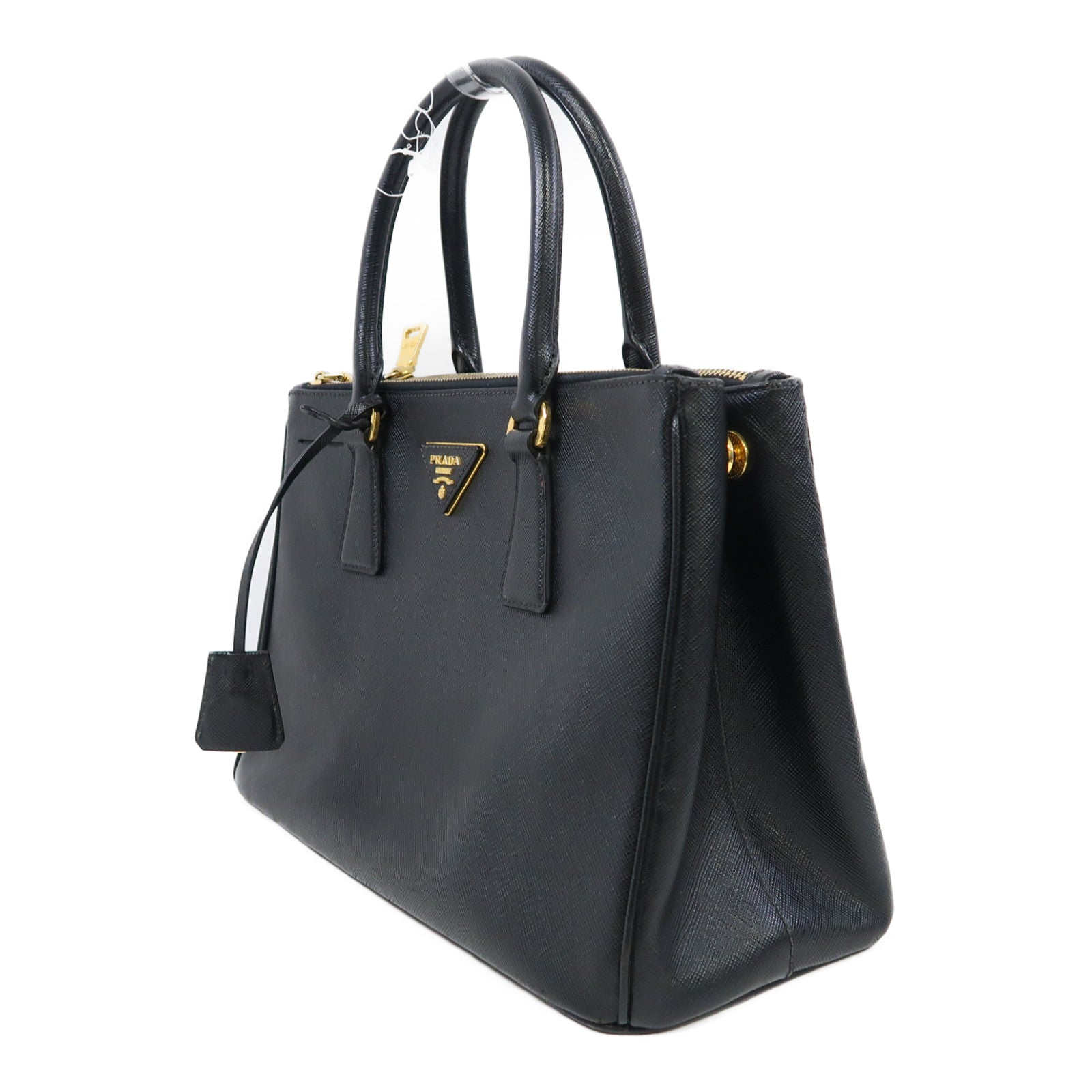 PRADA Saffiano皮革Galleria Bag金扣手挽肩背兩用袋黑色