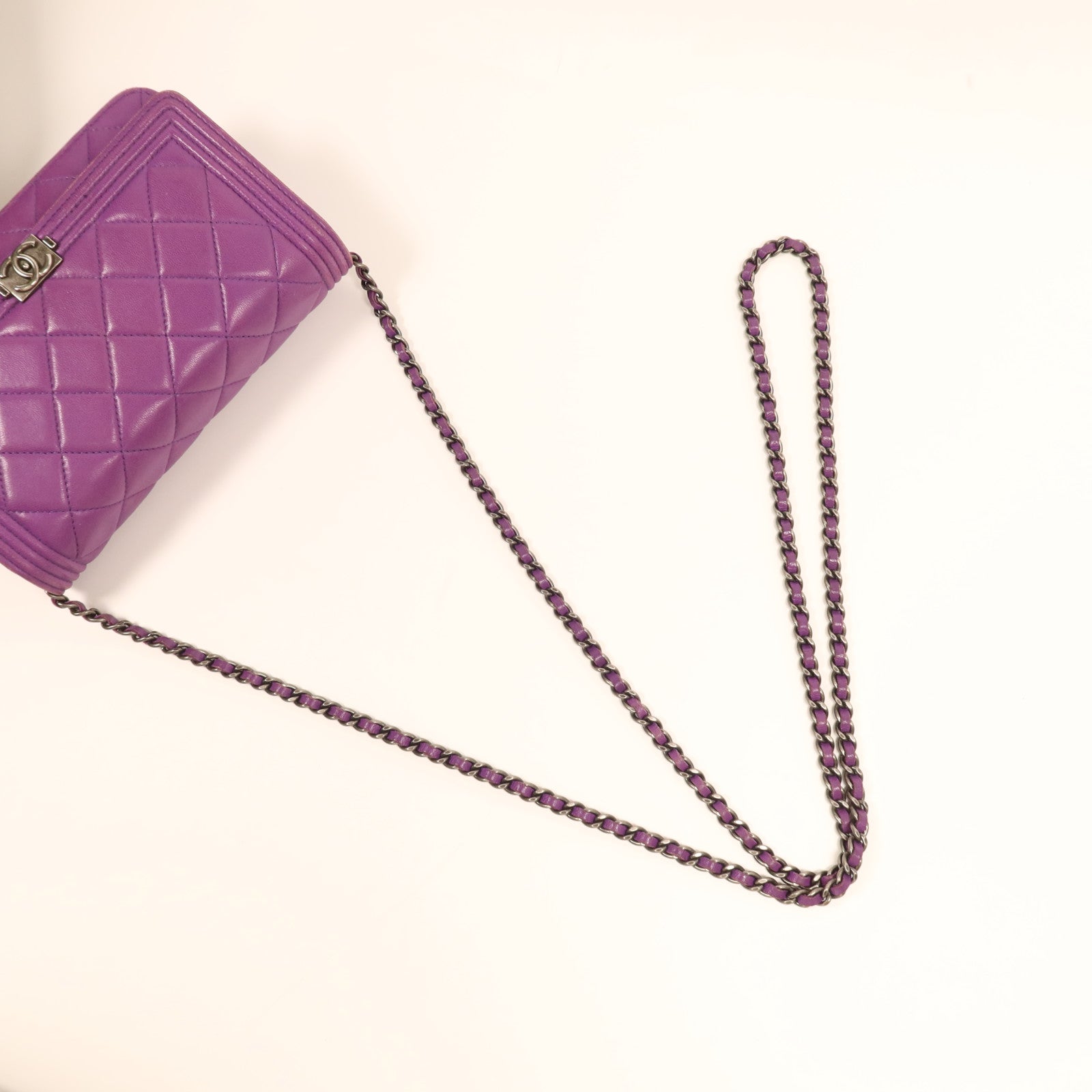CHANEL 【激減優惠】羊皮皮革Boy WOC Wallet On Chain銀扣鏈帶鏈帶肩背袋