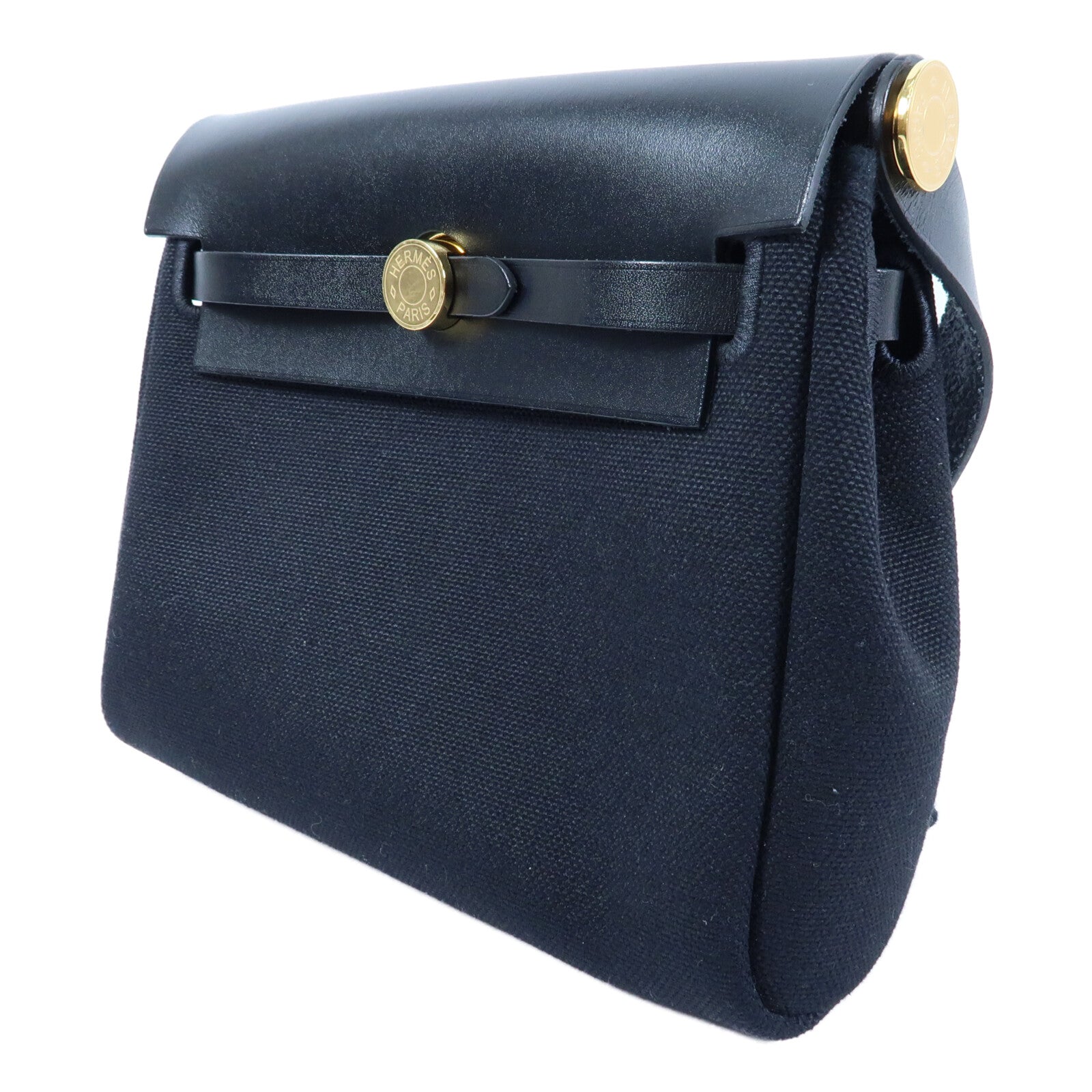 HERMES 帆布Mini Herbag金扣肩背袋Noir