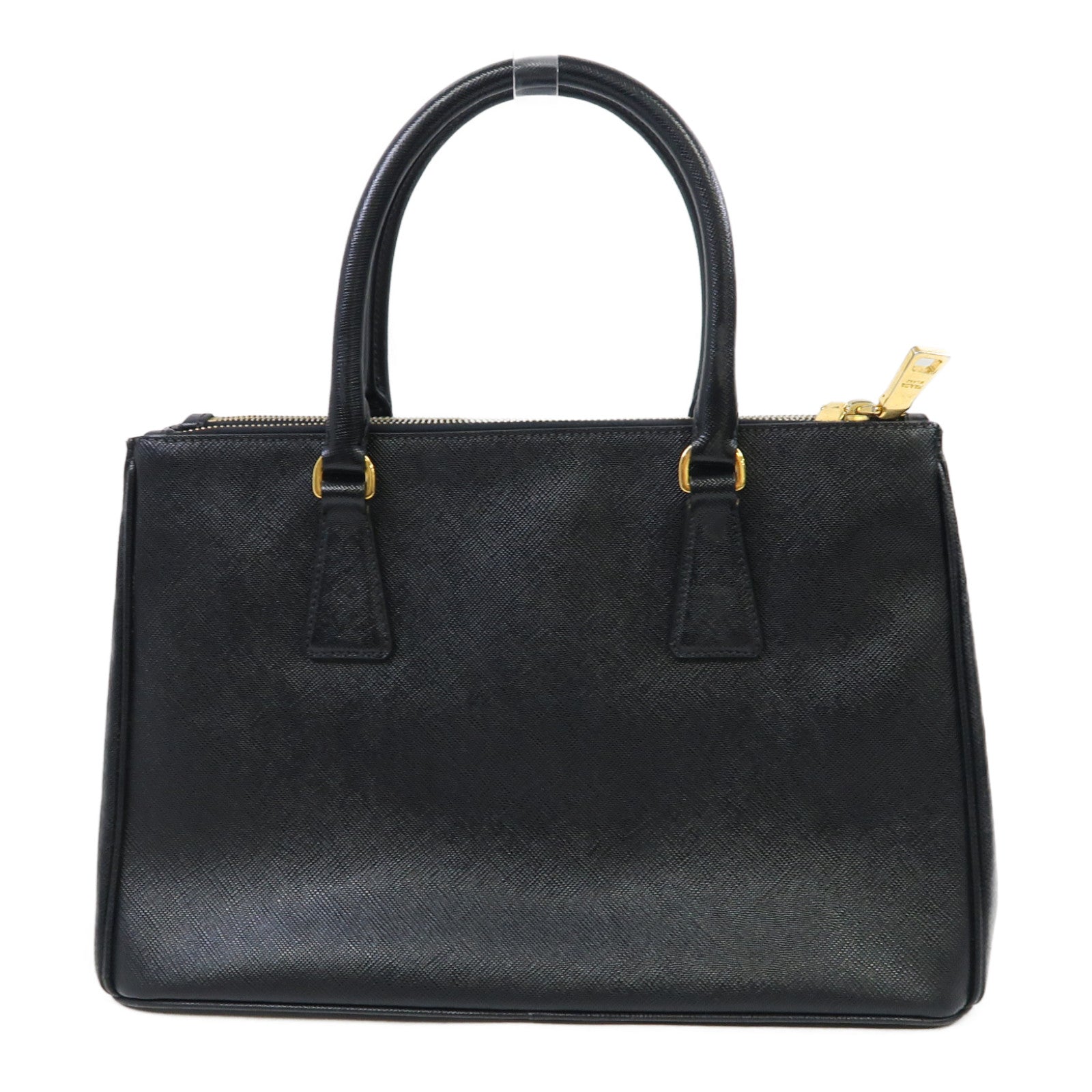 PRADA Saffiano皮革Galleria Bag金扣手挽肩背兩用袋黑色