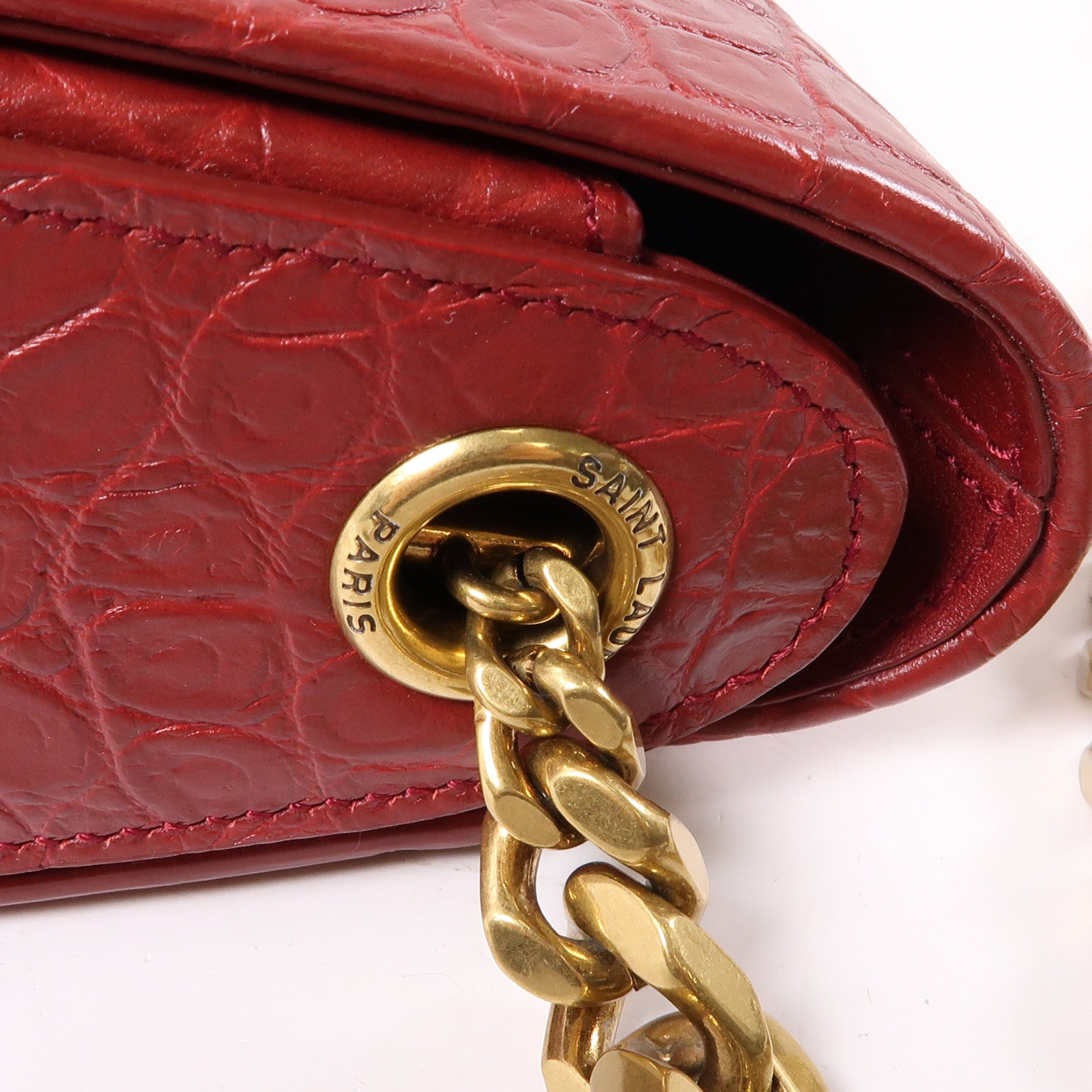 SAINT LAURENT 牛皮皮革Elise金扣鏈帶肩背袋紅色