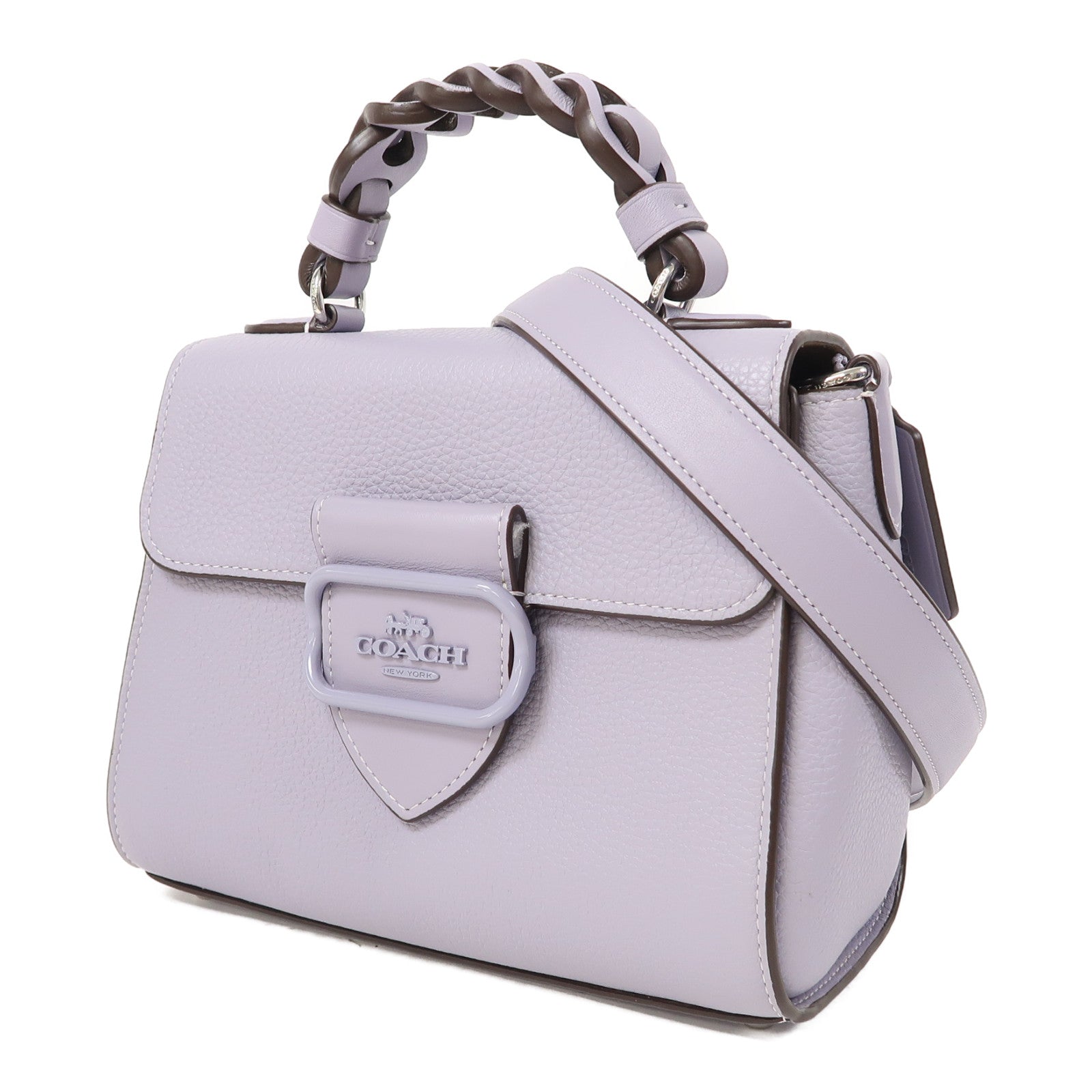 COACH 牛皮皮革Morgan Top Handle Bag銀扣手挽肩背兩用袋紫色