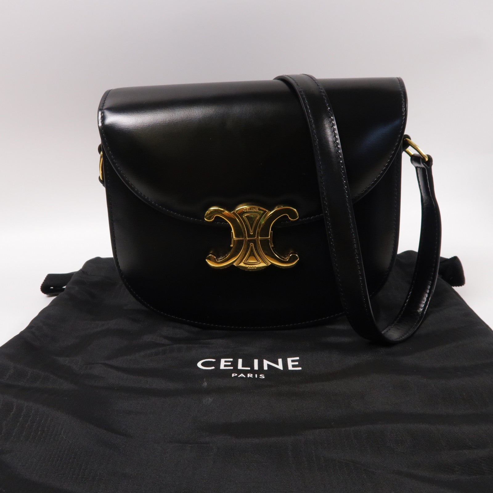 CELINE 牛皮皮革Small Besace金扣肩背袋黑色
