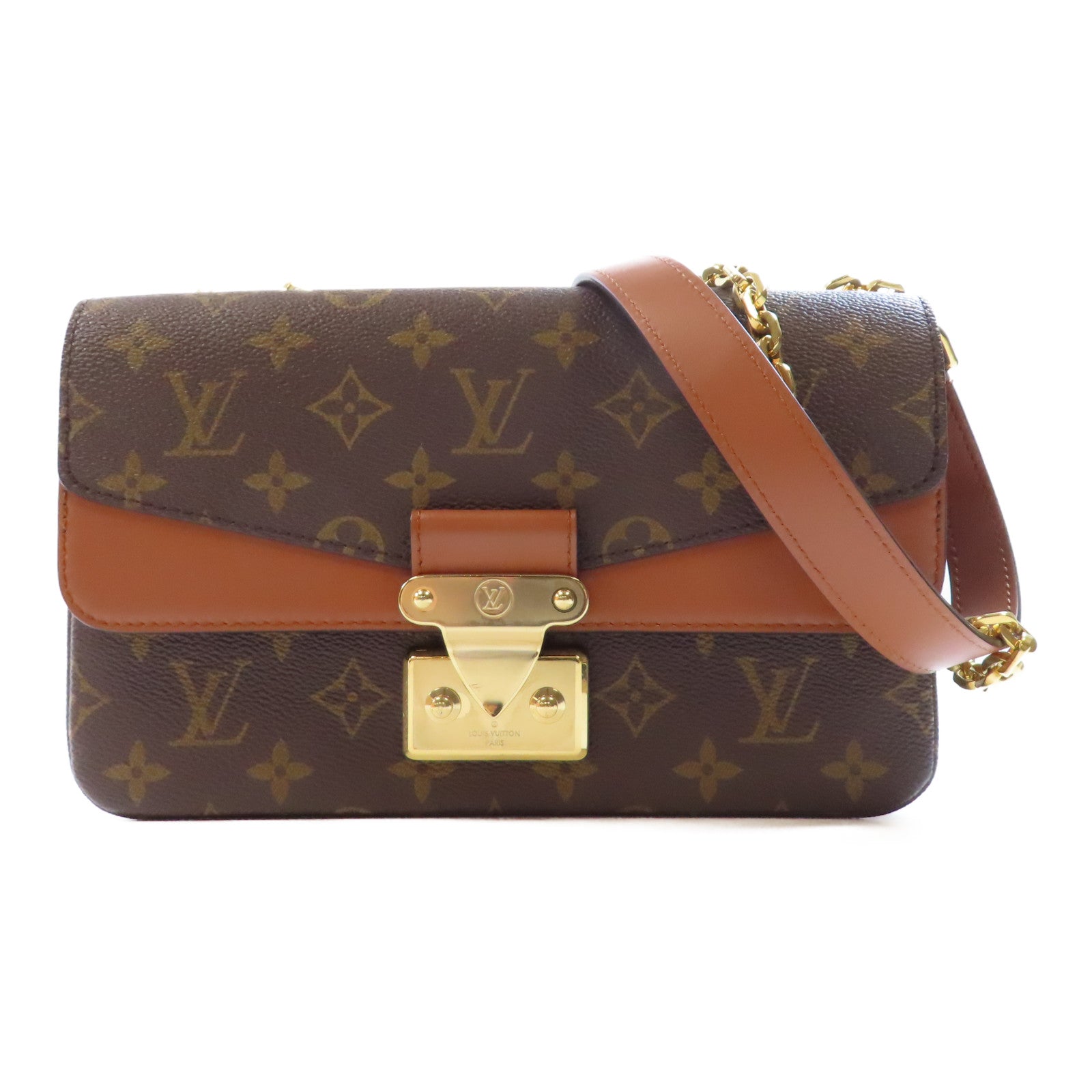 LOUIS VUITTON Monogram Marceau金扣鏈帶肩背袋棕色