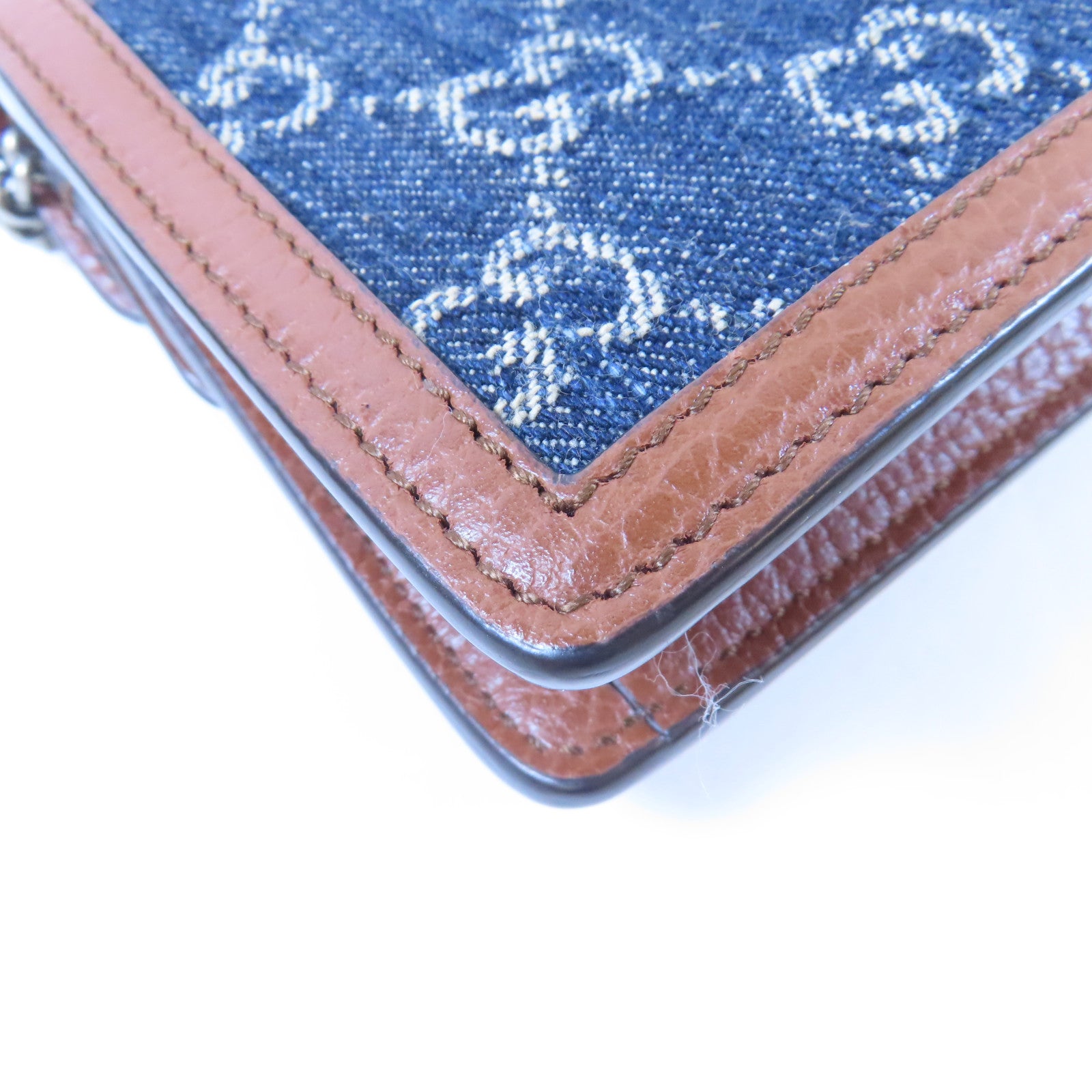 GUCCI 牛仔布GG Supreme Dionysus銀扣鏈帶肩背袋藍色