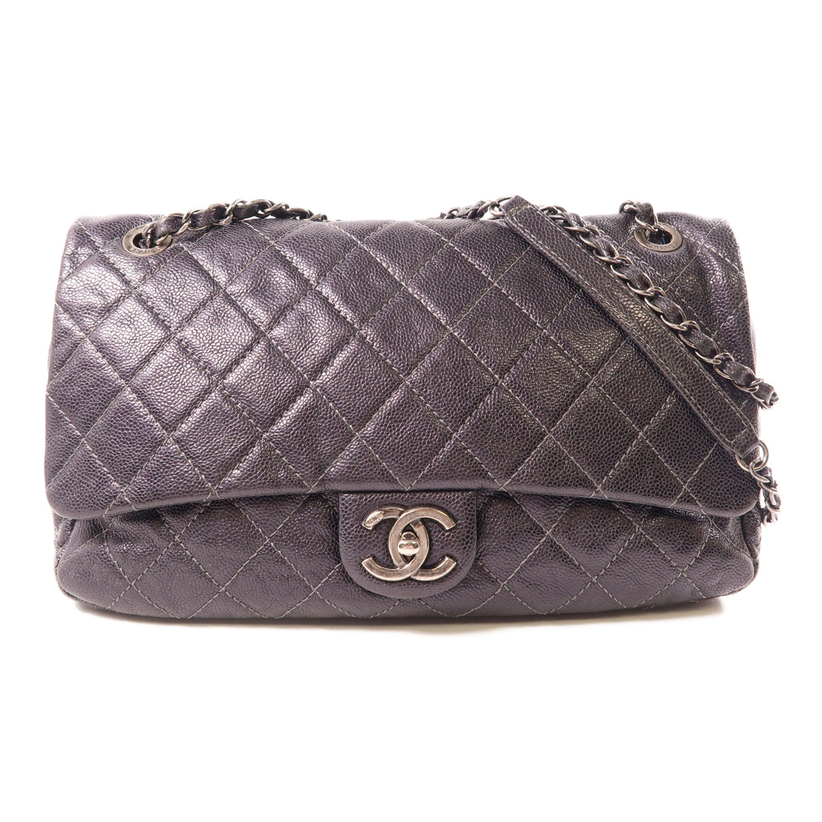CHANEL 牛皮皮革Chain Shoulder銀扣肩背袋