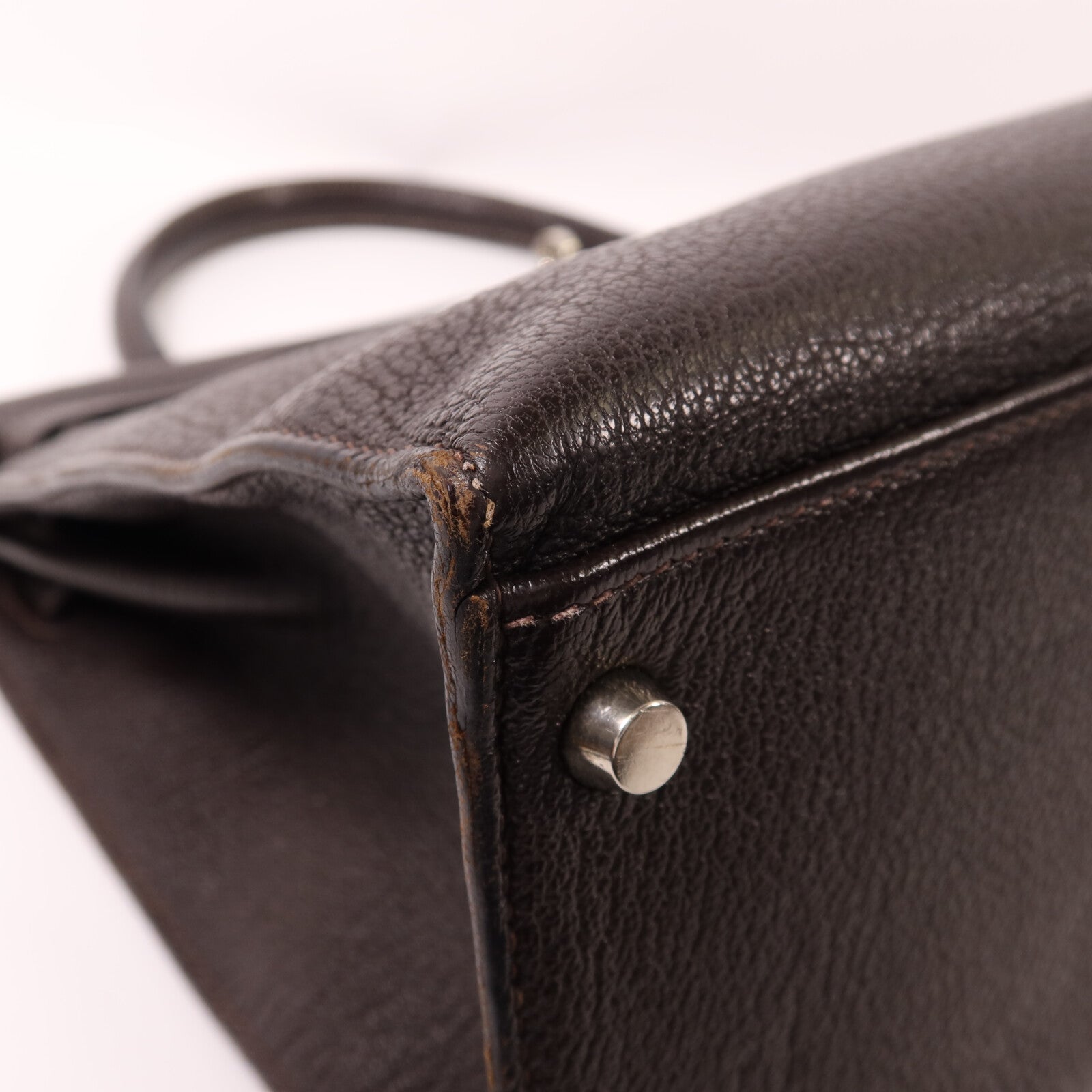 HERMES Chevre皮革Kelly 35銀扣手挽肩背兩用袋Café