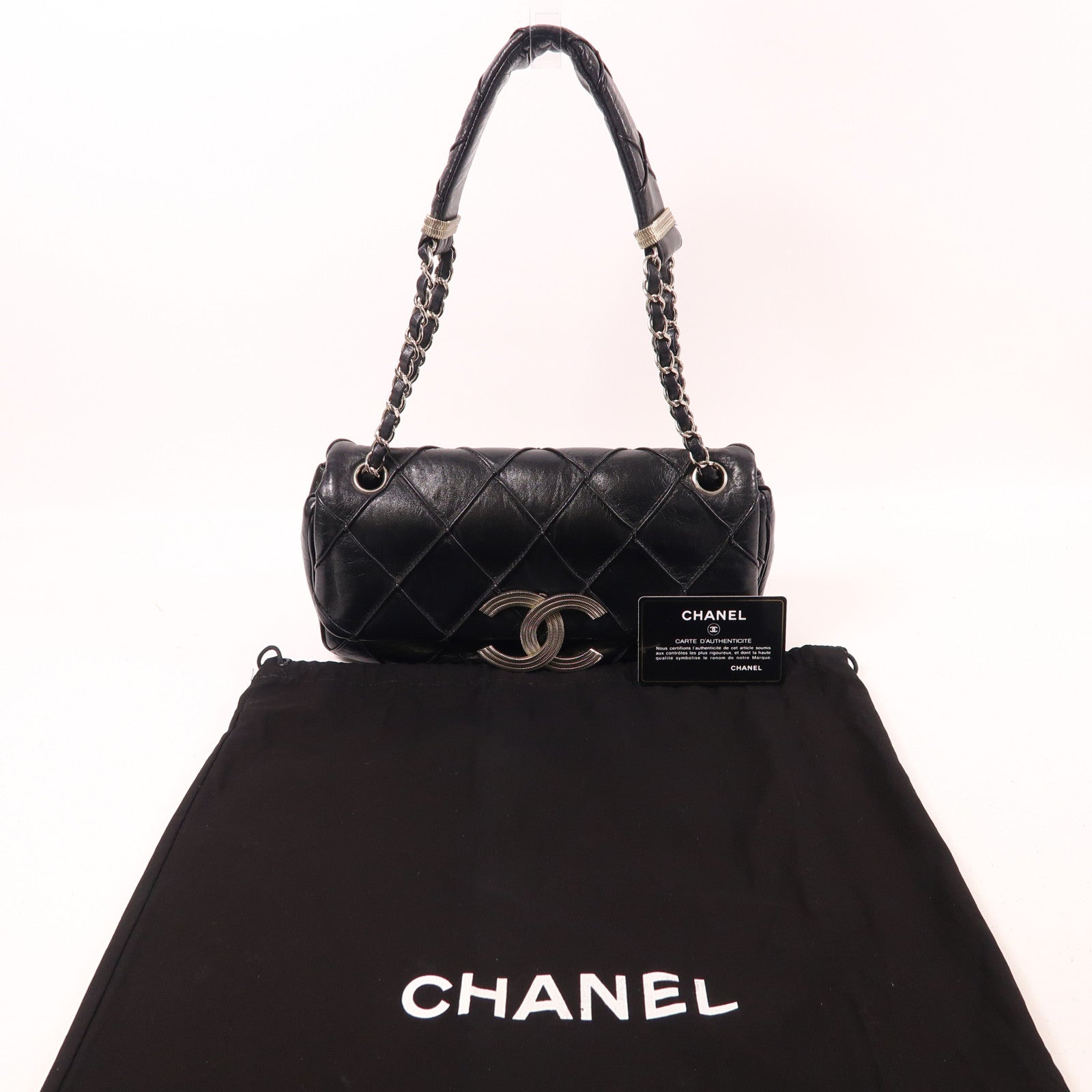 CHANEL 牛皮皮革Shoulder Bag銀扣肩背袋