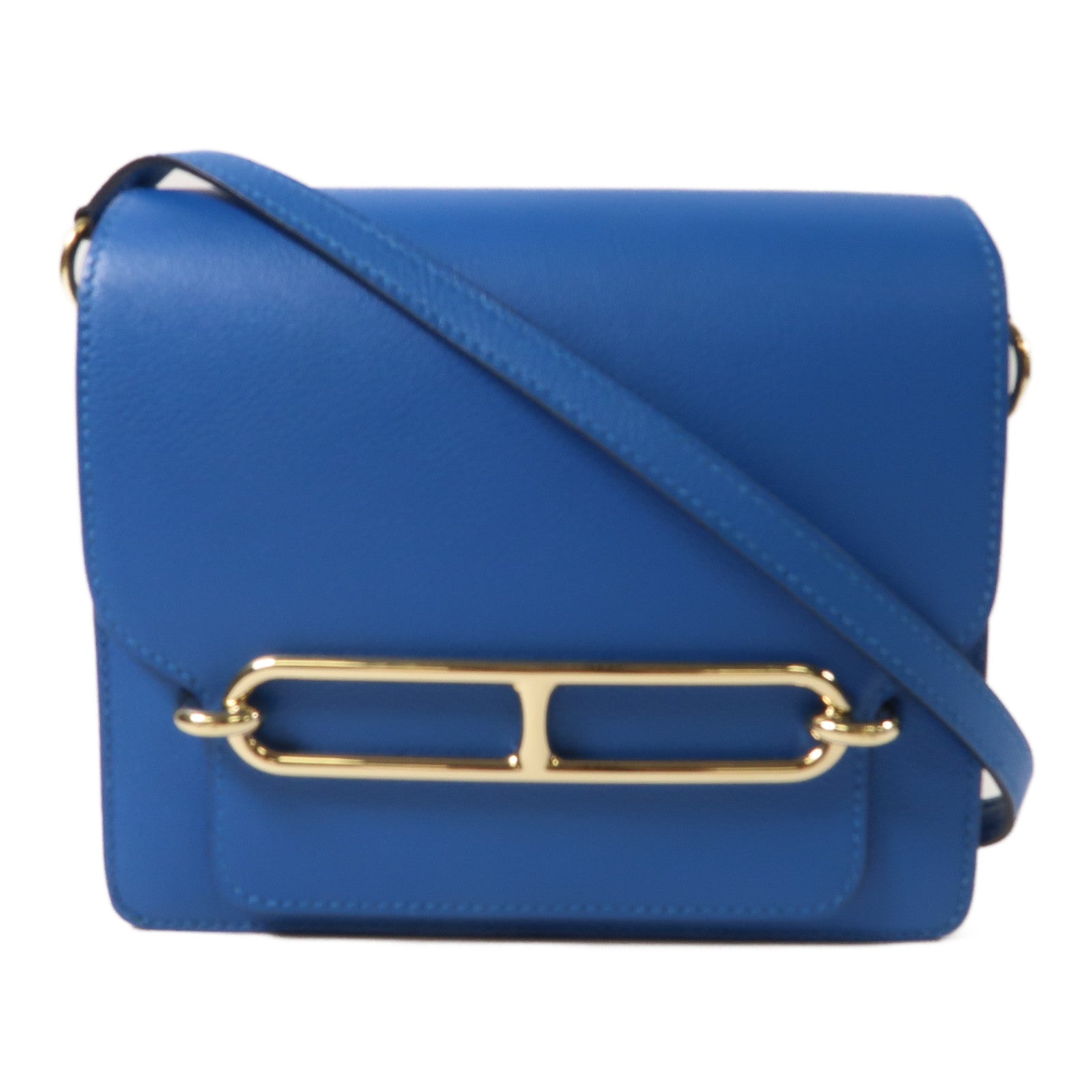 HERMES 【激減優惠】Evercolor皮革Mini Roulis金扣肩背袋藍色