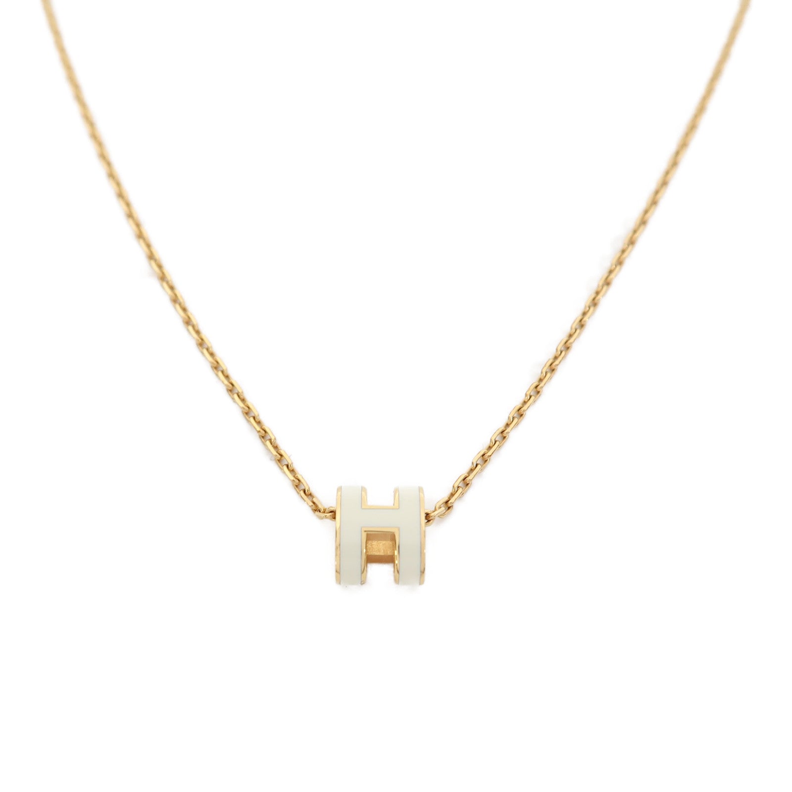 HERMES 金屬Mini Pop H項鍊金色/奶油白色