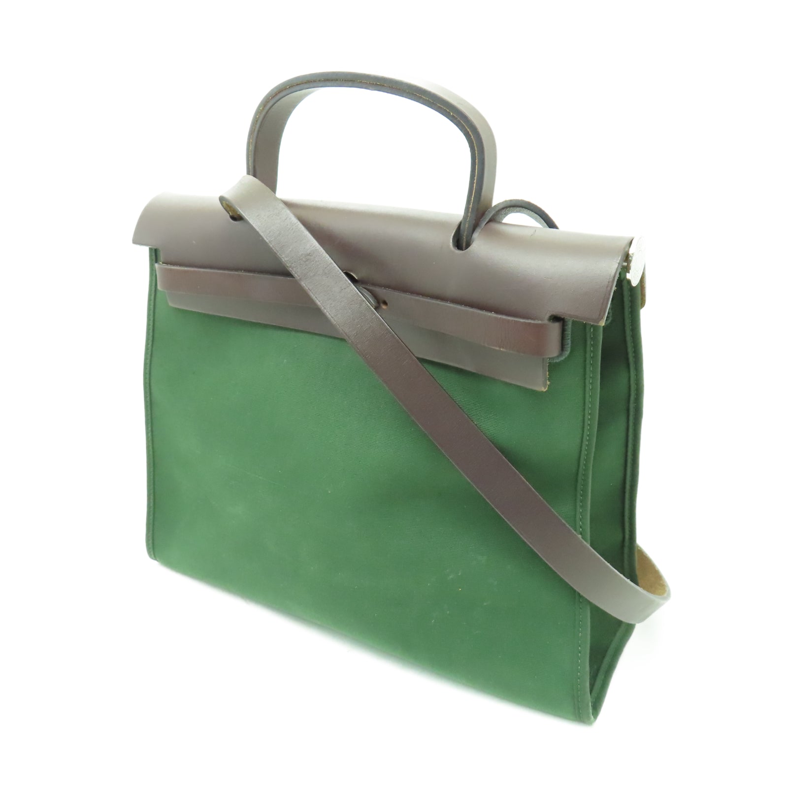 HERMES 【清倉大減價】帆布Herbag PM銀扣手挽肩背兩用袋綠色– Brand