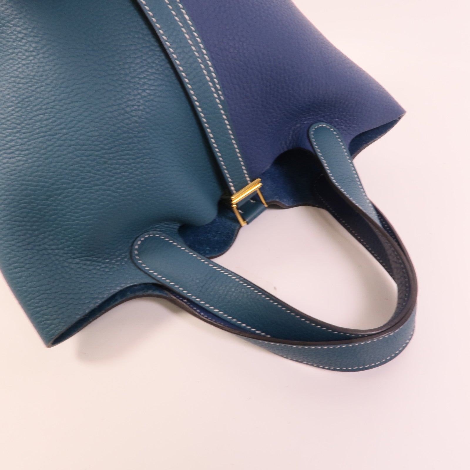 HERMES Clemence皮革Picotin PM手挽袋Deep Blue Vert Bosphore