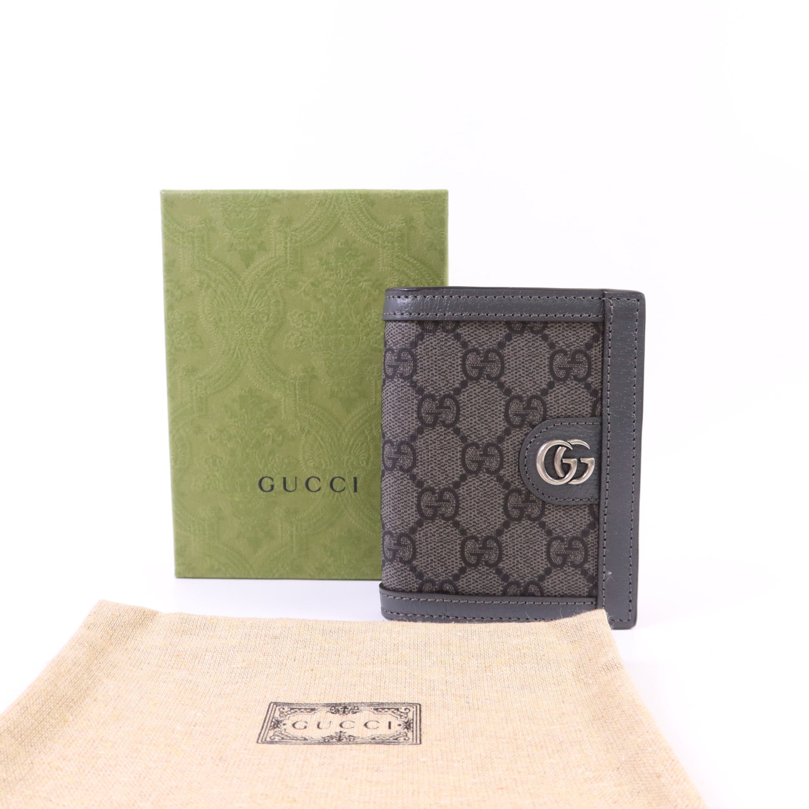 GUCCI 塗層帆布/牛皮皮革Bifold Wallet銀扣錢包