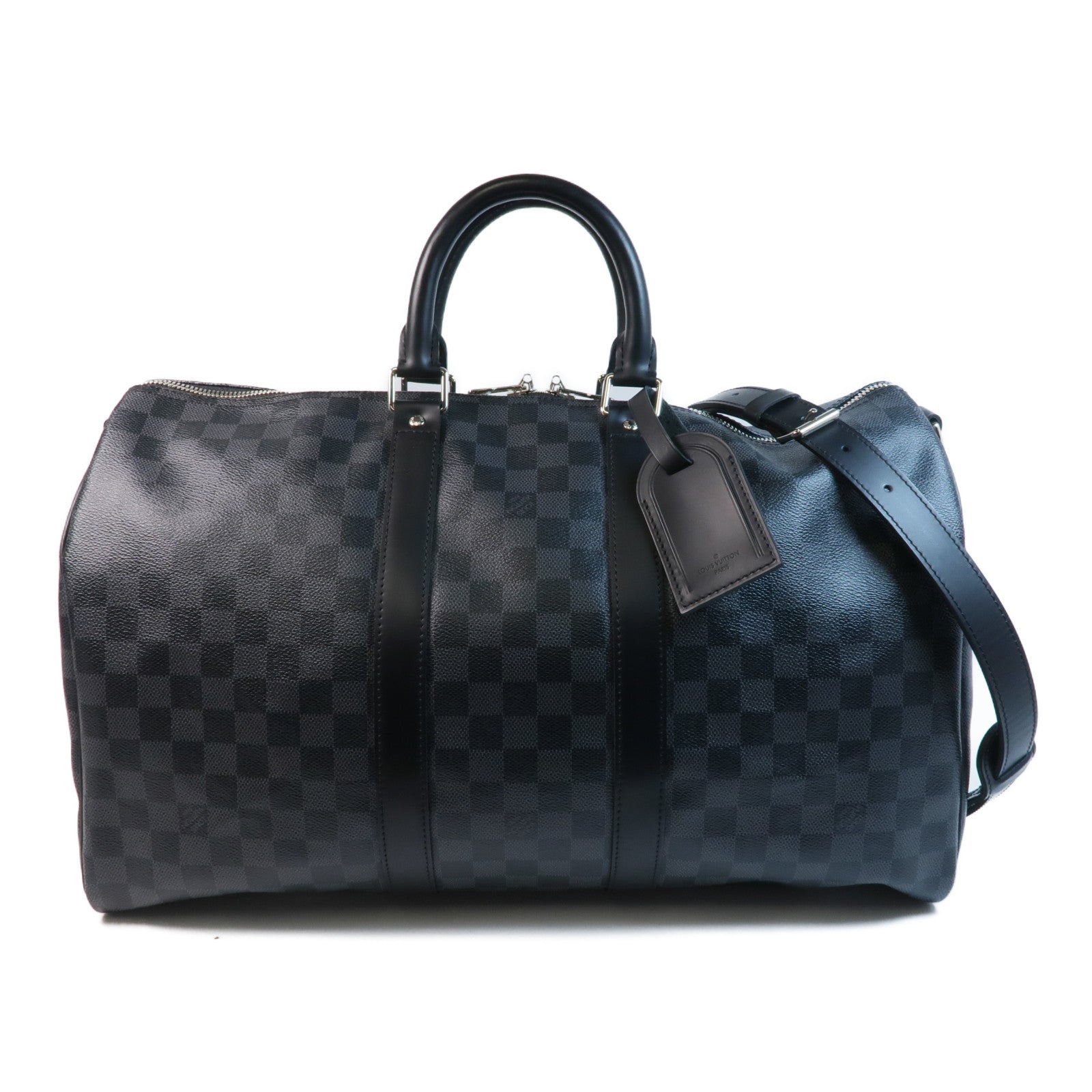 LOUIS VUITTON Damier Graphite Keepall 45 Bandouliere銀扣手挽肩背兩用袋