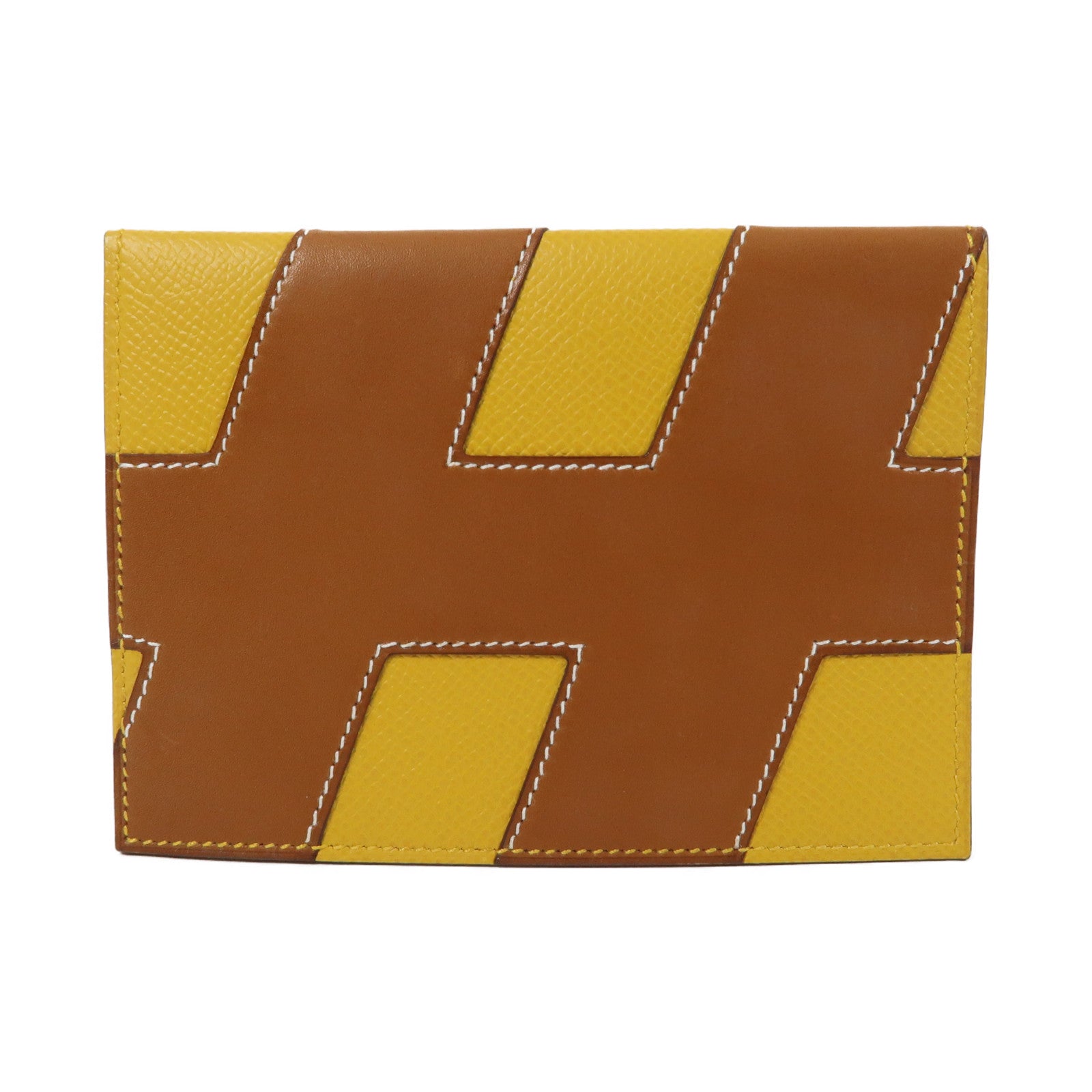 HERMES Barenia/Epsom皮革Passport Case護照套啡色/黃色