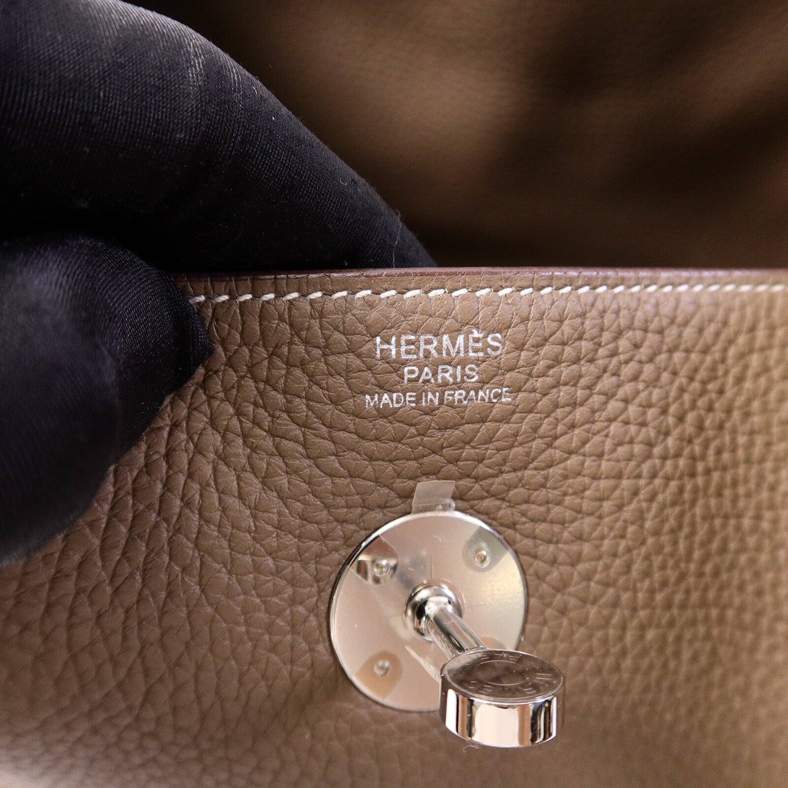 HERMES Clemence皮革Lindy 30手挽肩背兩用袋Etoupe