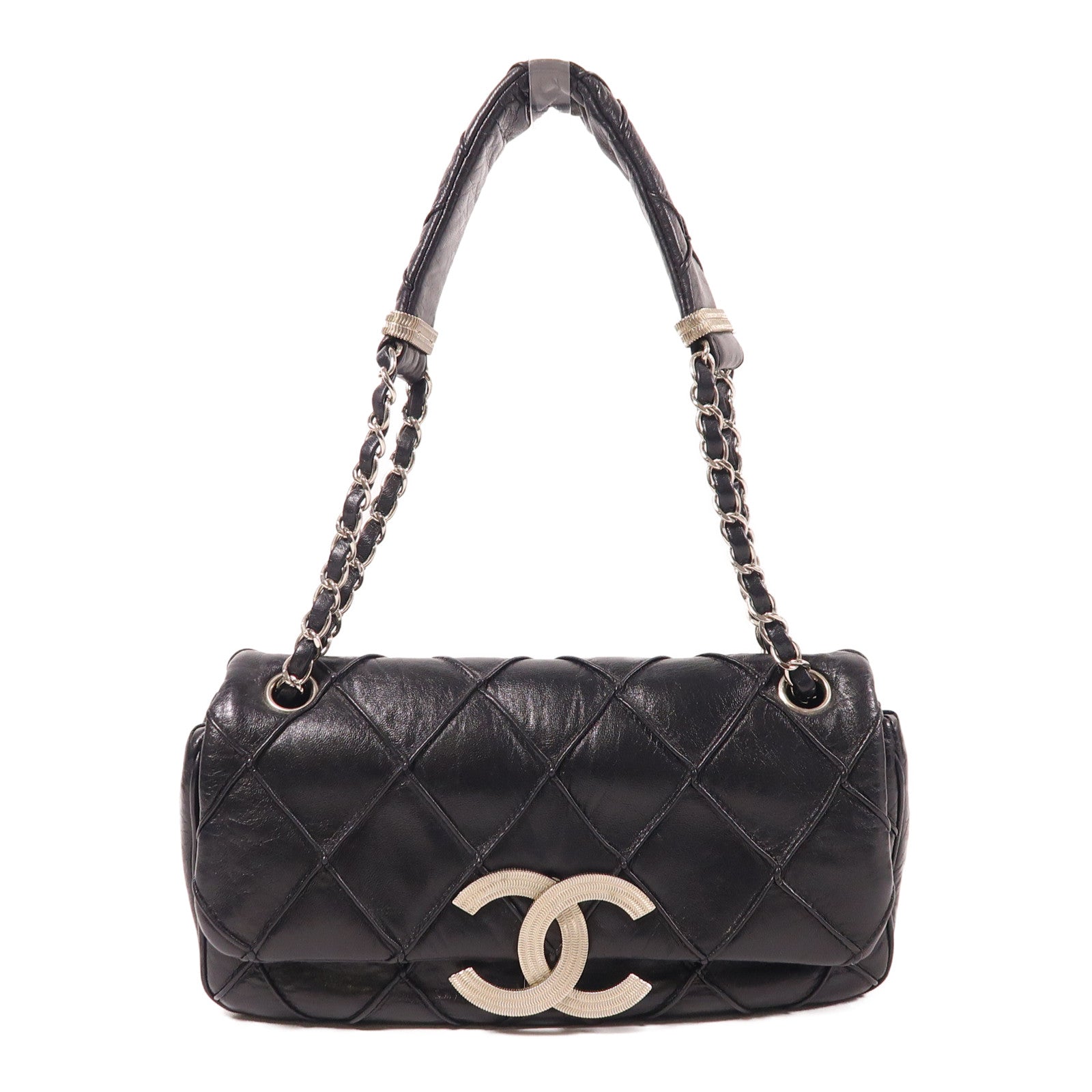 CHANEL 牛皮皮革Shoulder Bag銀扣肩背袋