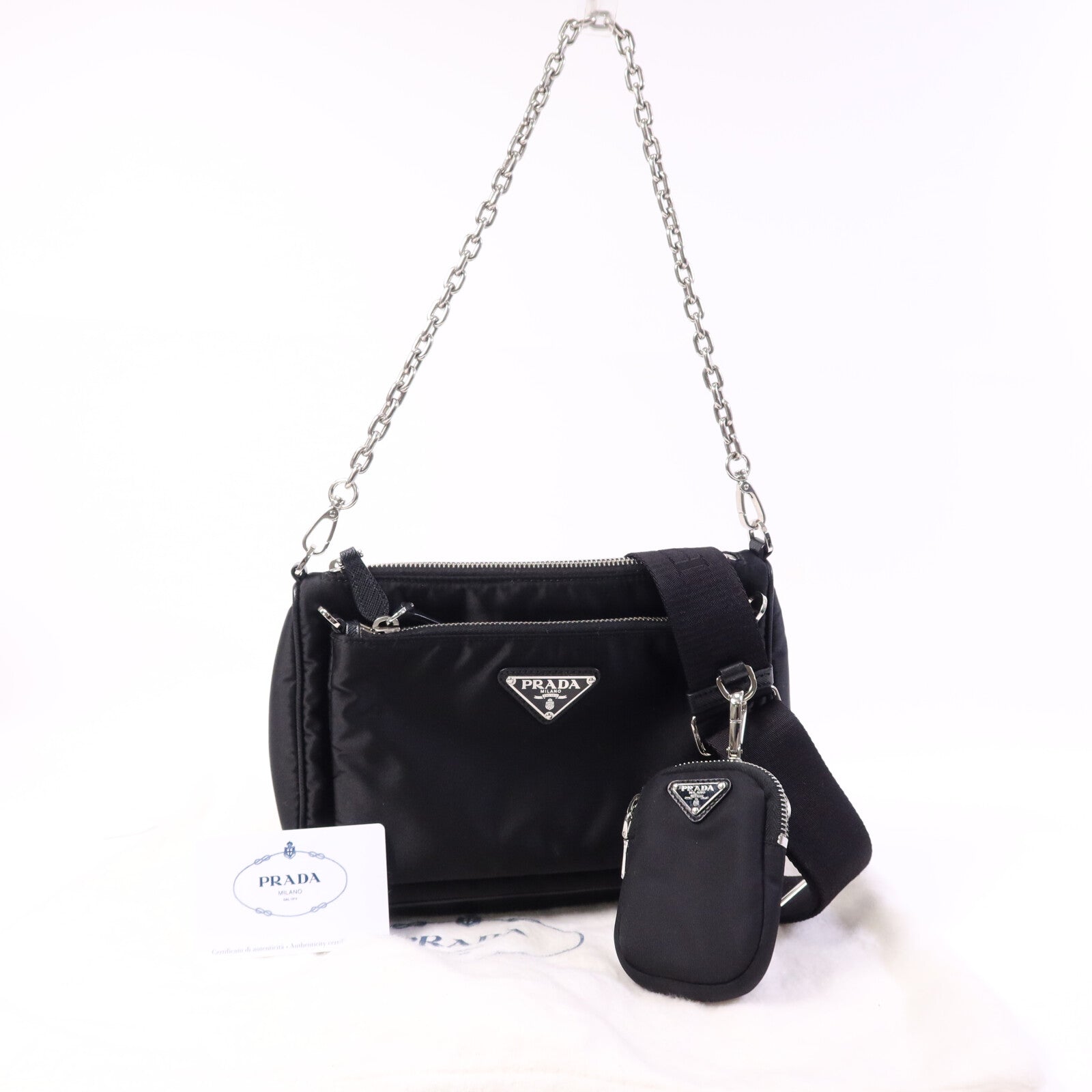PRADA 尼龍Shoulder Bag銀扣手挽肩背兩用袋