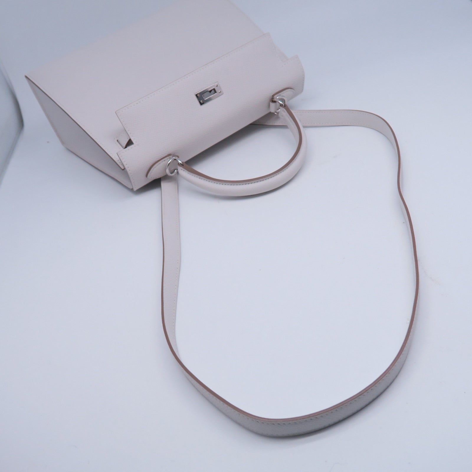 HERMES 【激減優惠】HERMES Epsom皮革Kelly 25銀扣手挽肩背兩用袋白色