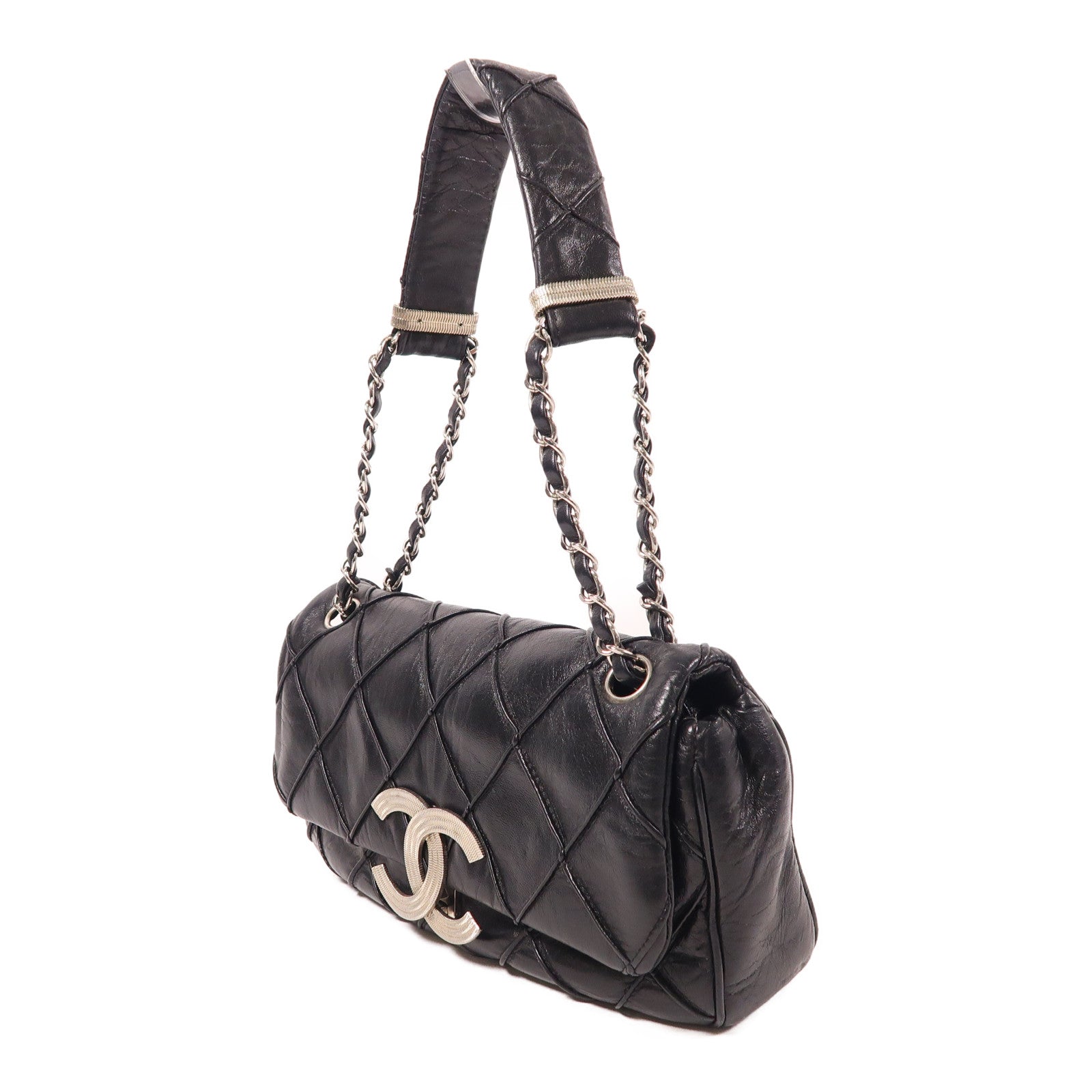 CHANEL 牛皮皮革Shoulder Bag銀扣肩背袋