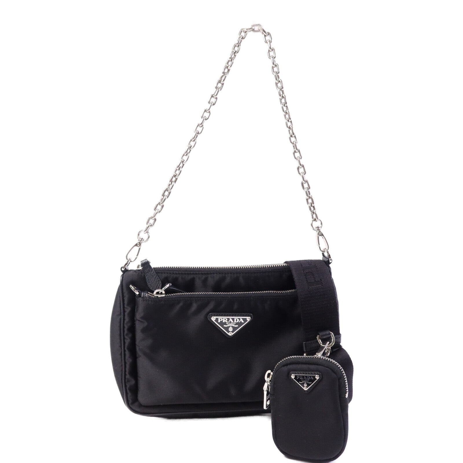 PRADA 尼龍Shoulder Bag銀扣手挽肩背兩用袋