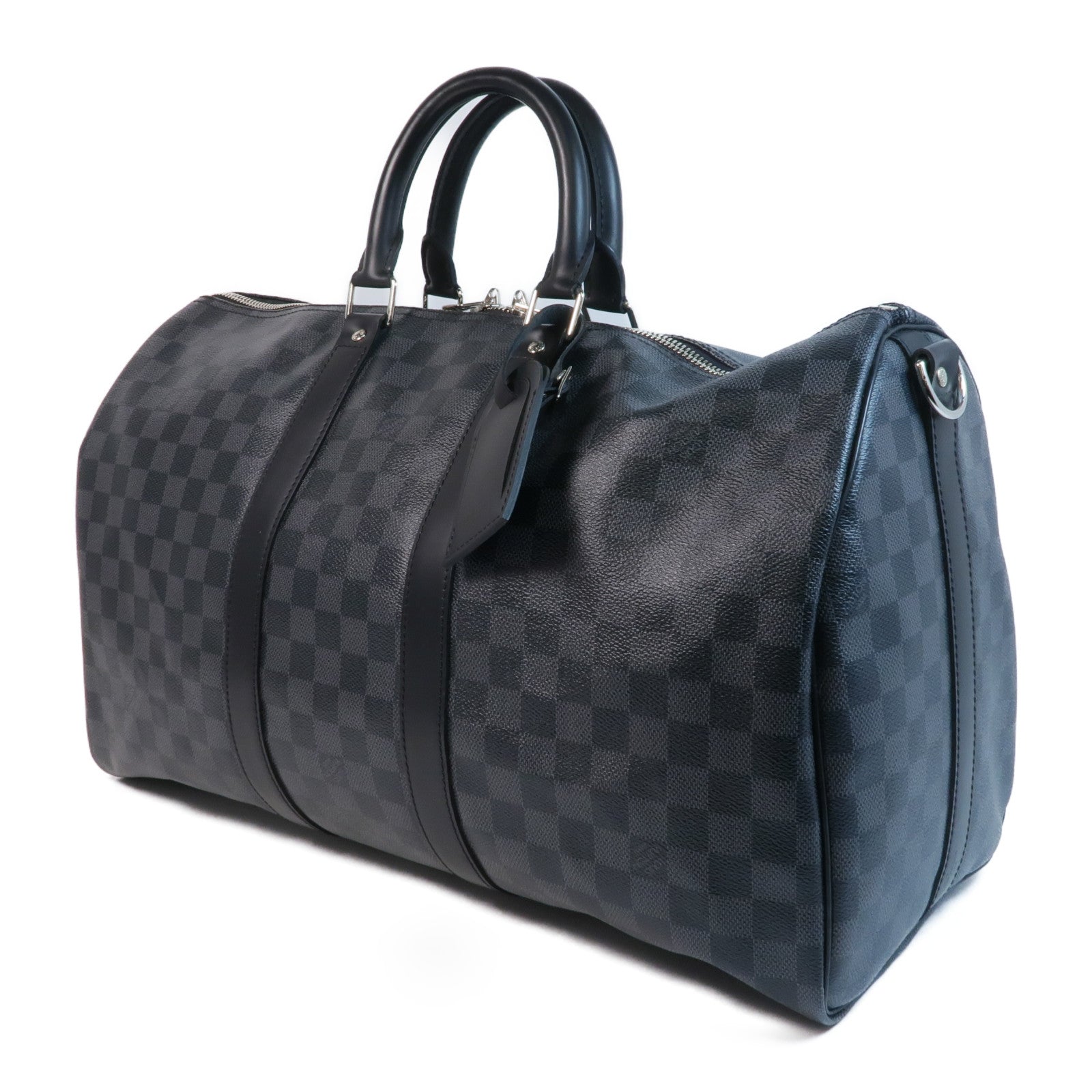 LOUIS VUITTON Damier Graphite Keepall 45 Bandouliere銀扣手挽肩背兩用袋