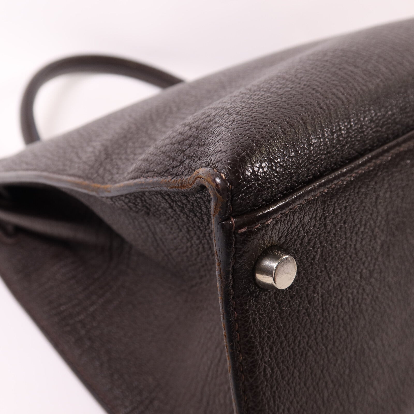 HERMES Chevre皮革Kelly 35銀扣手挽肩背兩用袋Café