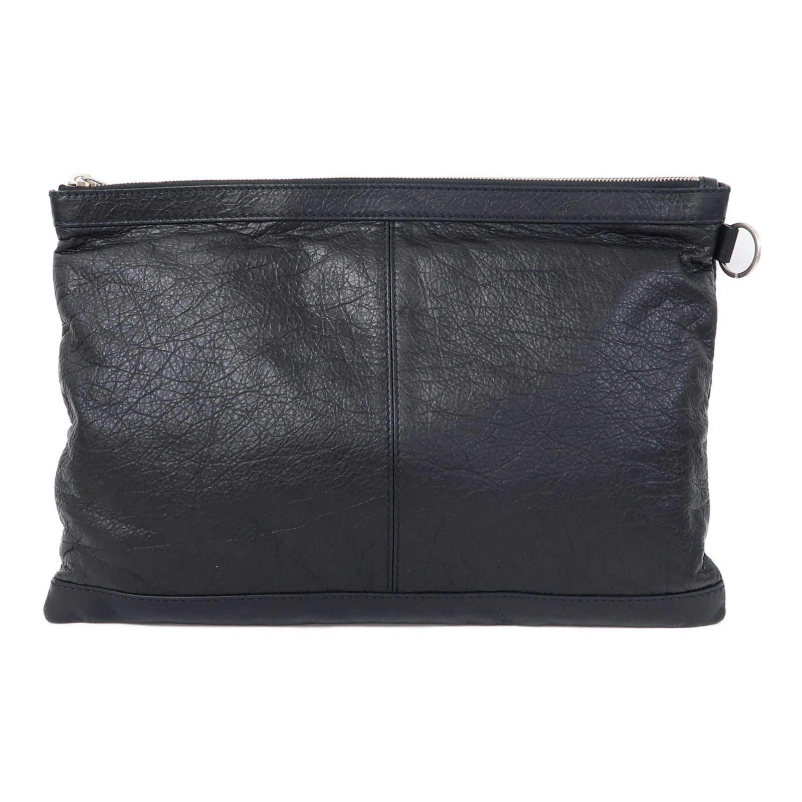 BALENCIAGA 羊皮皮革Pouch銀扣手拿包黑色