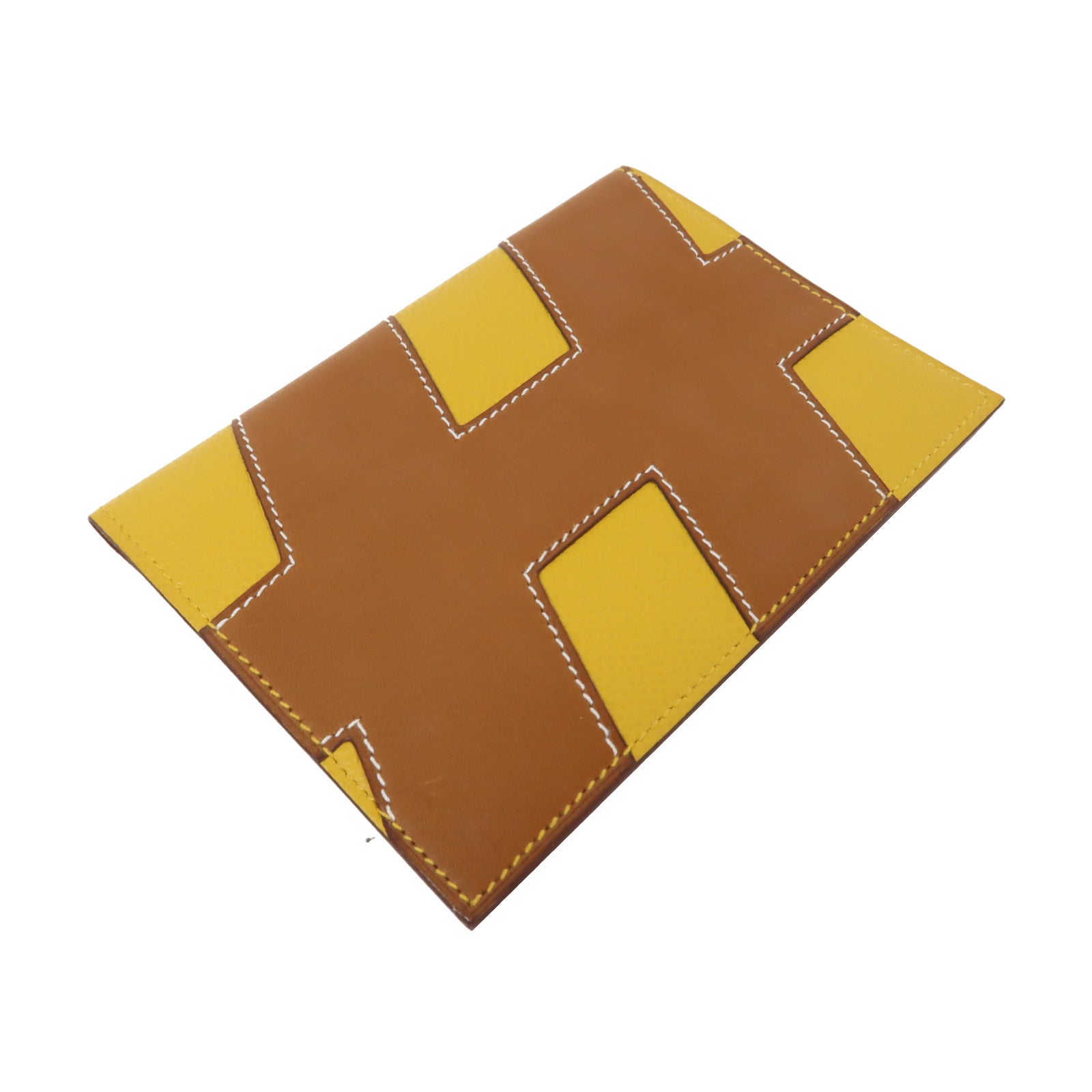 HERMES Barenia/Epsom皮革Passport Case護照套啡色/黃色