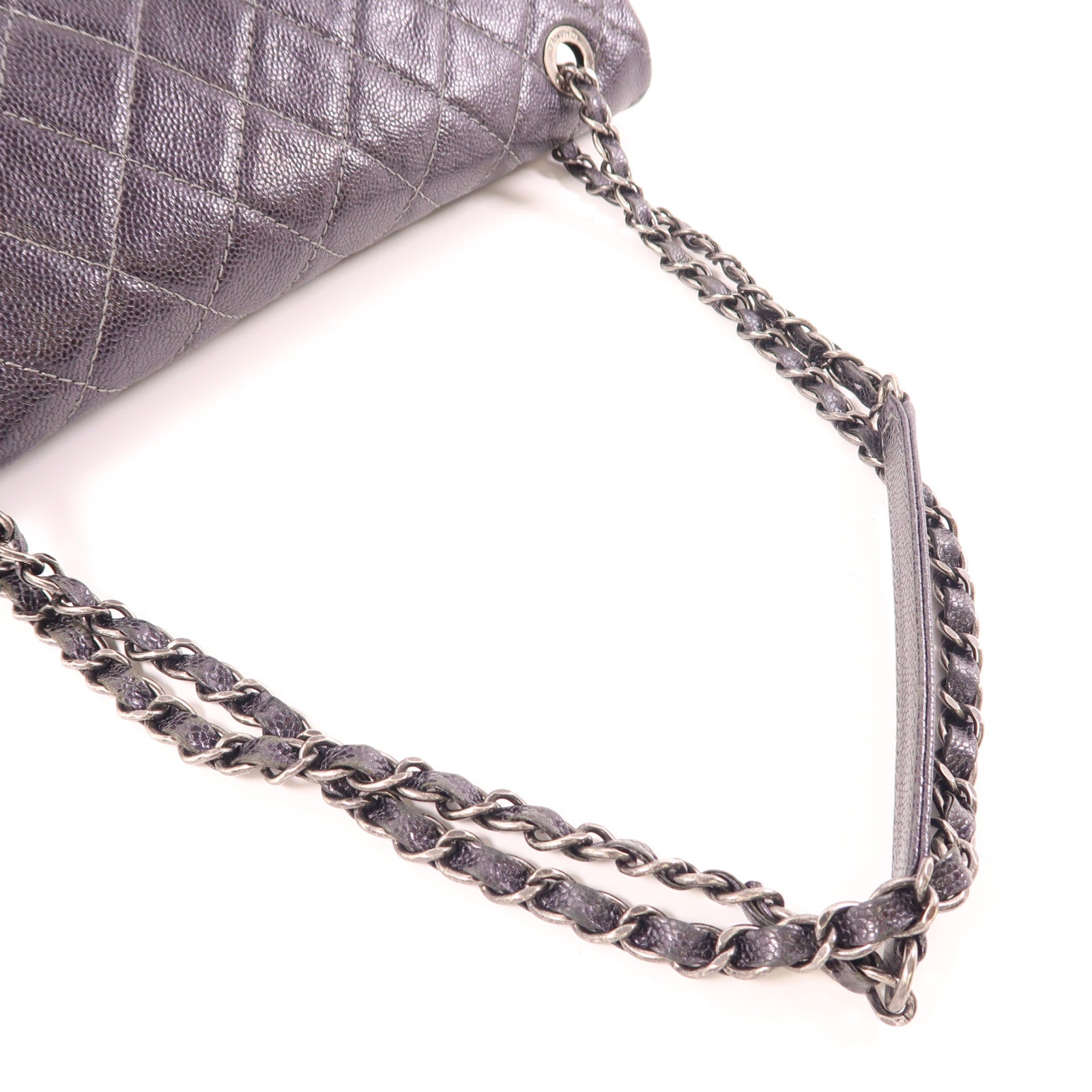 CHANEL 牛皮皮革Chain Shoulder銀扣肩背袋