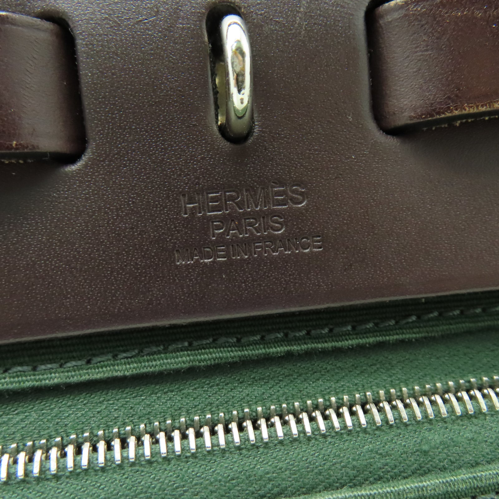 HERMES 【清倉大減價】帆布Herbag PM銀扣手挽肩背兩用袋綠色