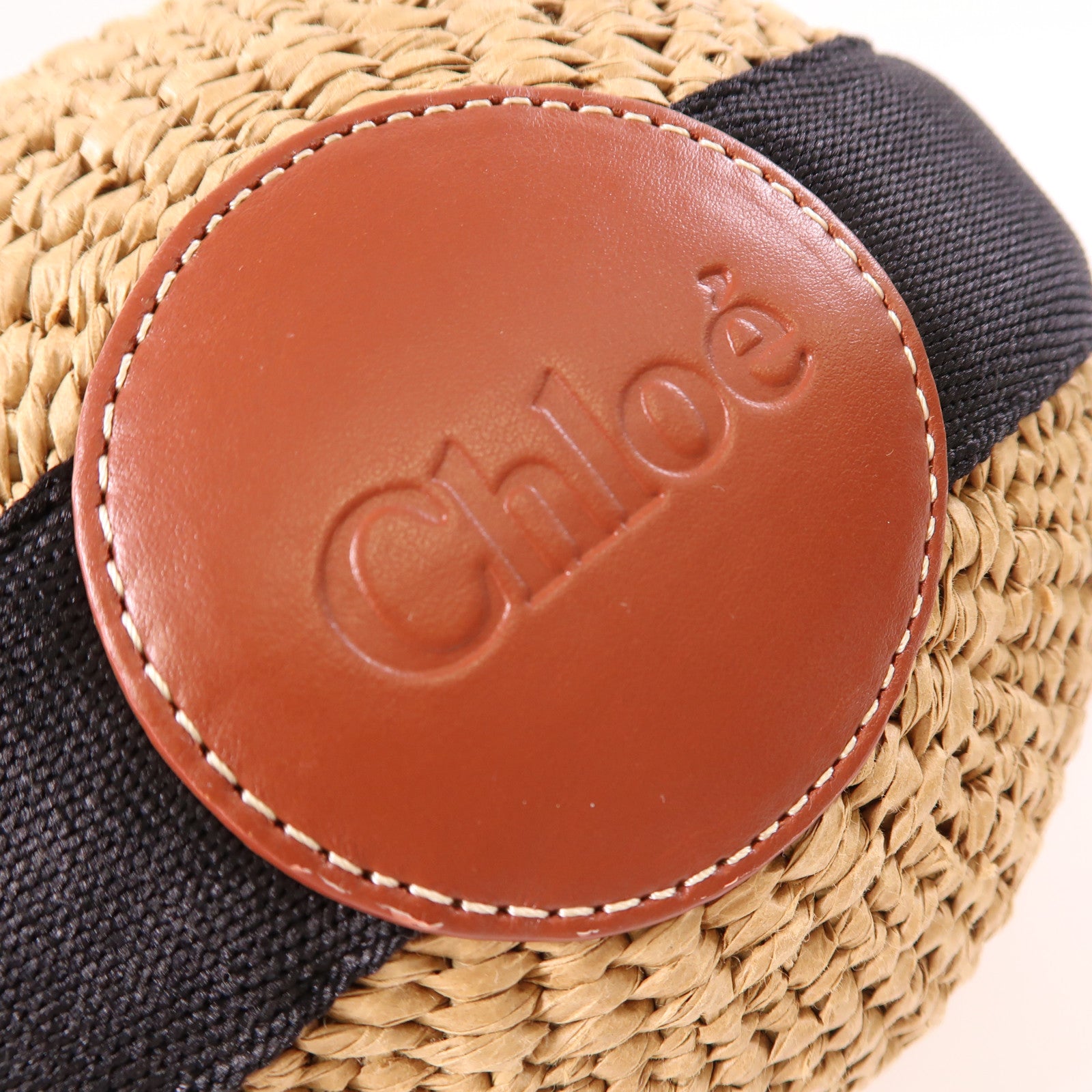 Chloe Raffia/皮革Woody Small金扣手挽肩背兩用袋